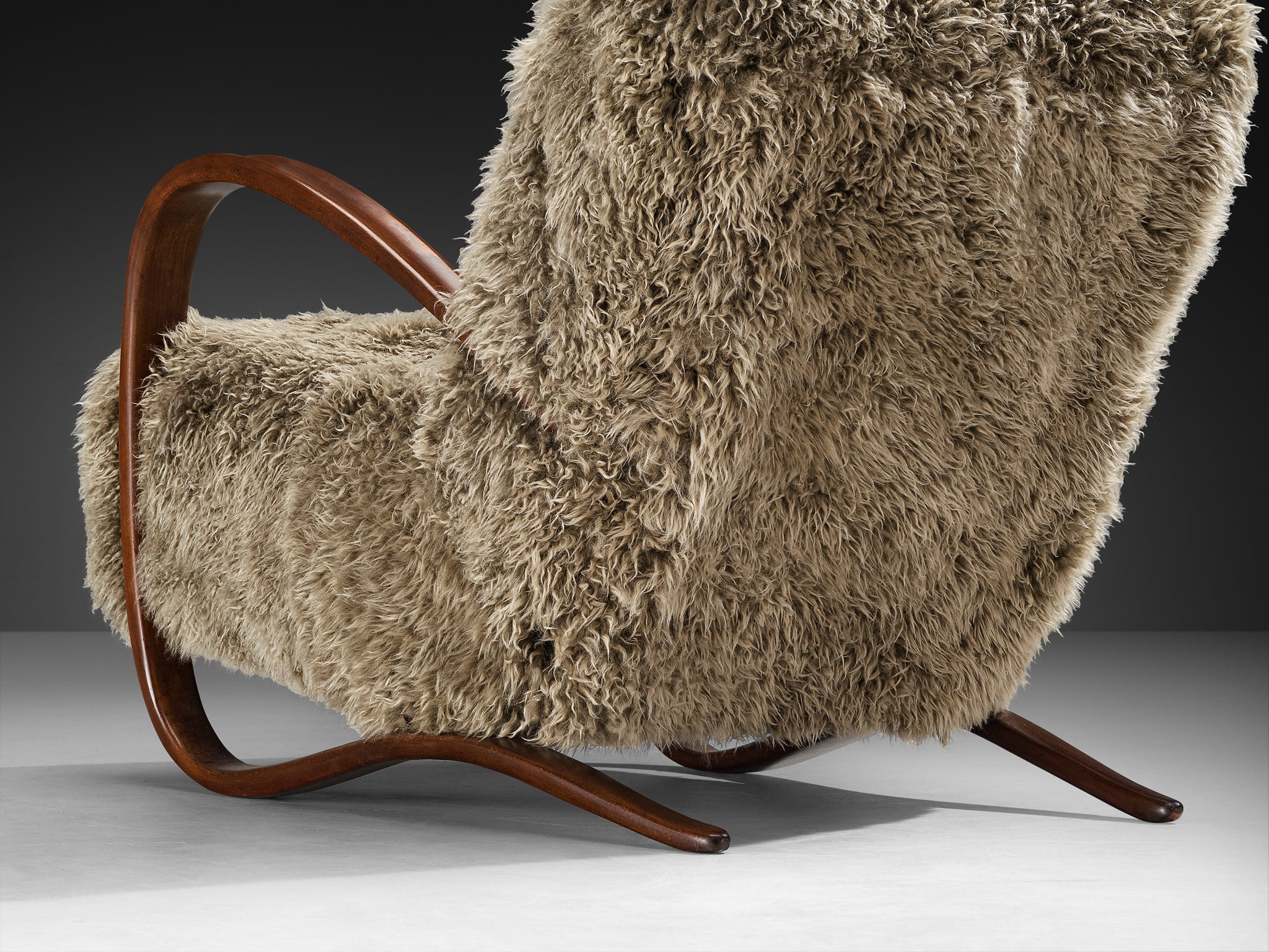 Jindřich Halabala Lounge Chair in Grey Lambswool Seating Morentz