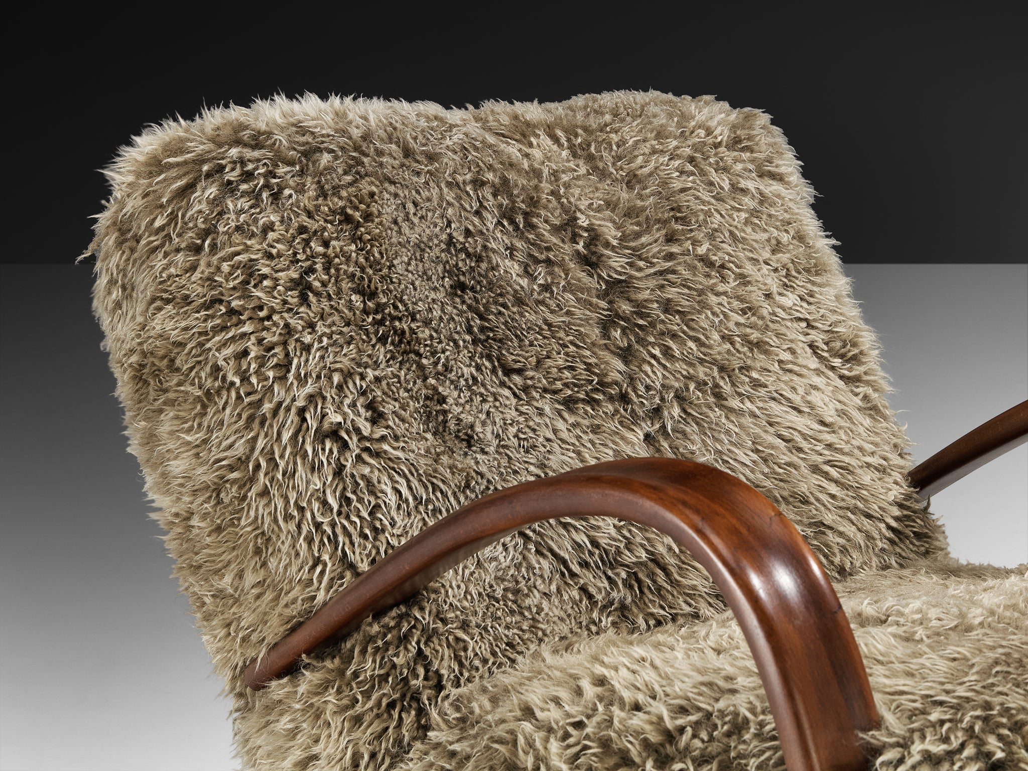 Jindřich Halabala Lounge Chair in Grey Lambswool Seating Morentz