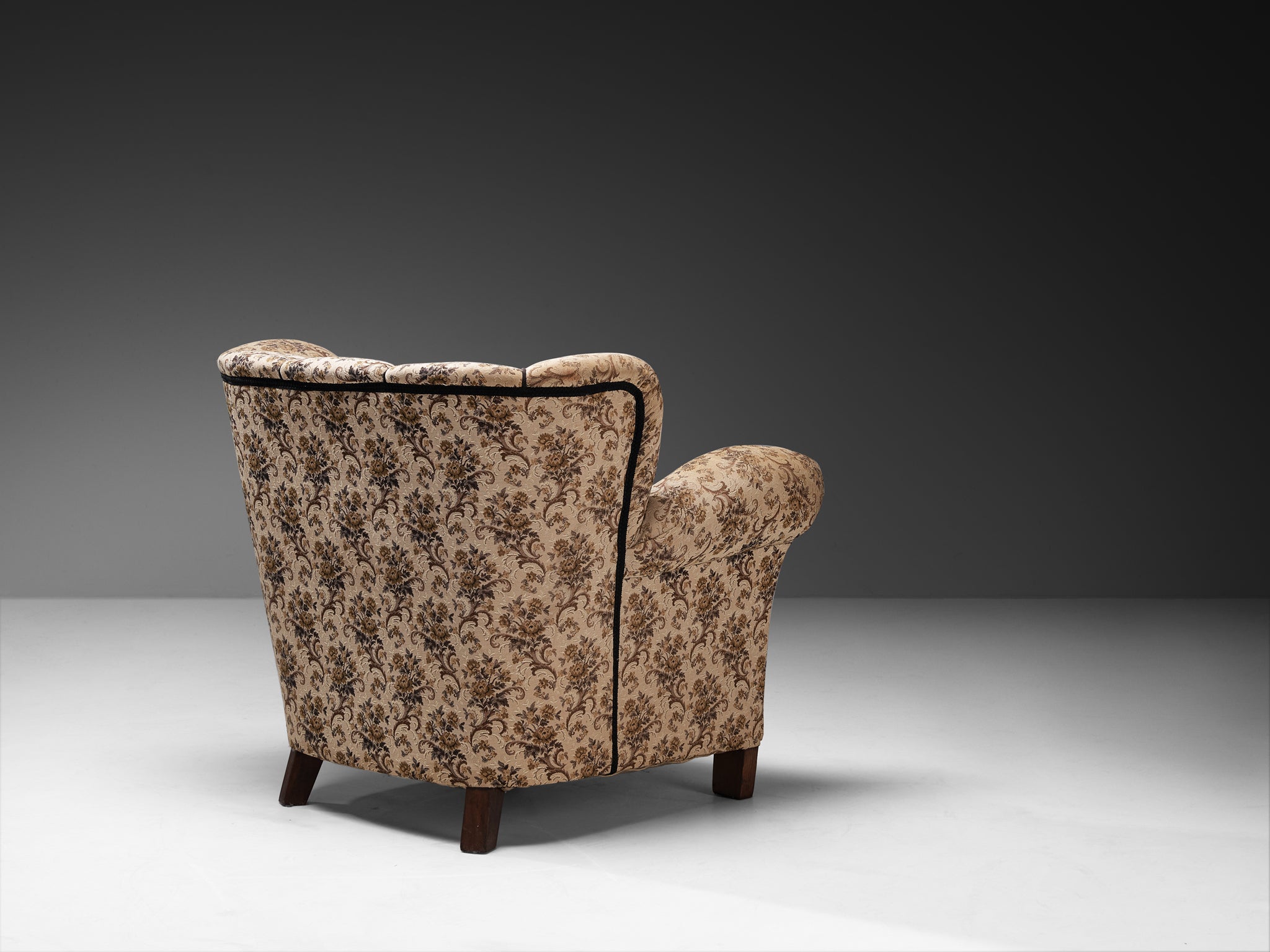 Art Deco Lounge Chair in Floral Fabric and Wood