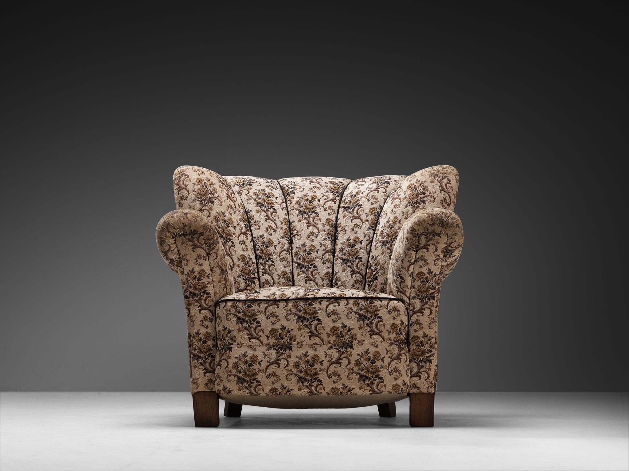 Art Deco Lounge Chair in Floral Fabric and Wood