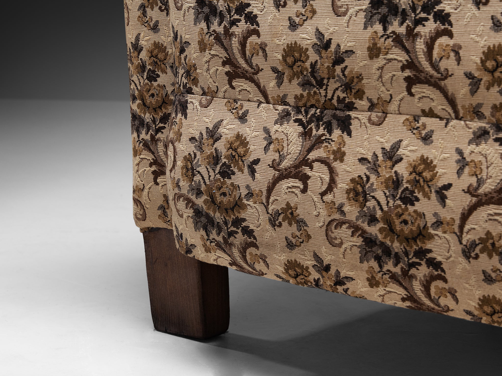 Art Deco Lounge Chair in Floral Fabric and Wood