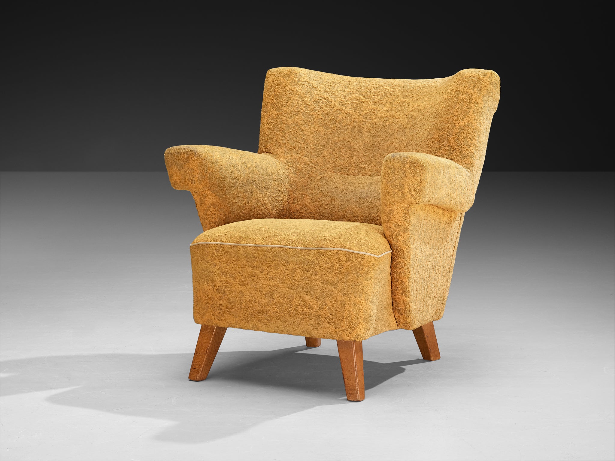 Mid-Century Lounge Chair in Yellow Fabric and Beech Seating Morentz
