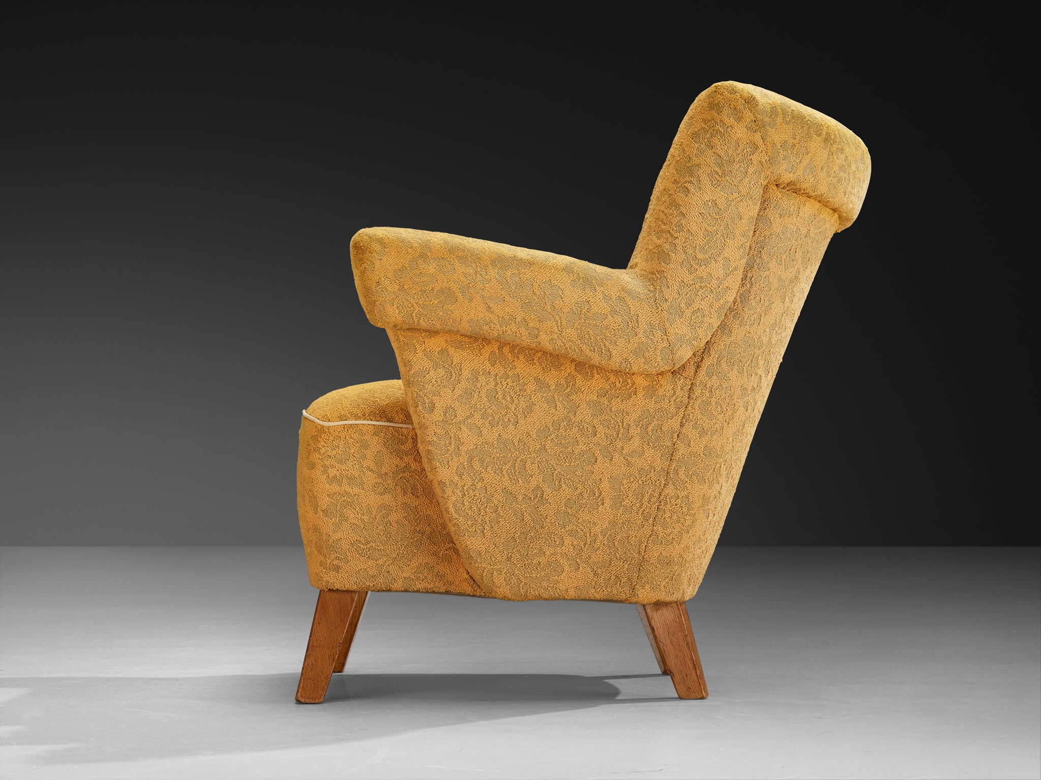 Mid-Century Lounge Chair in Yellow Fabric and Beech Seating Morentz
