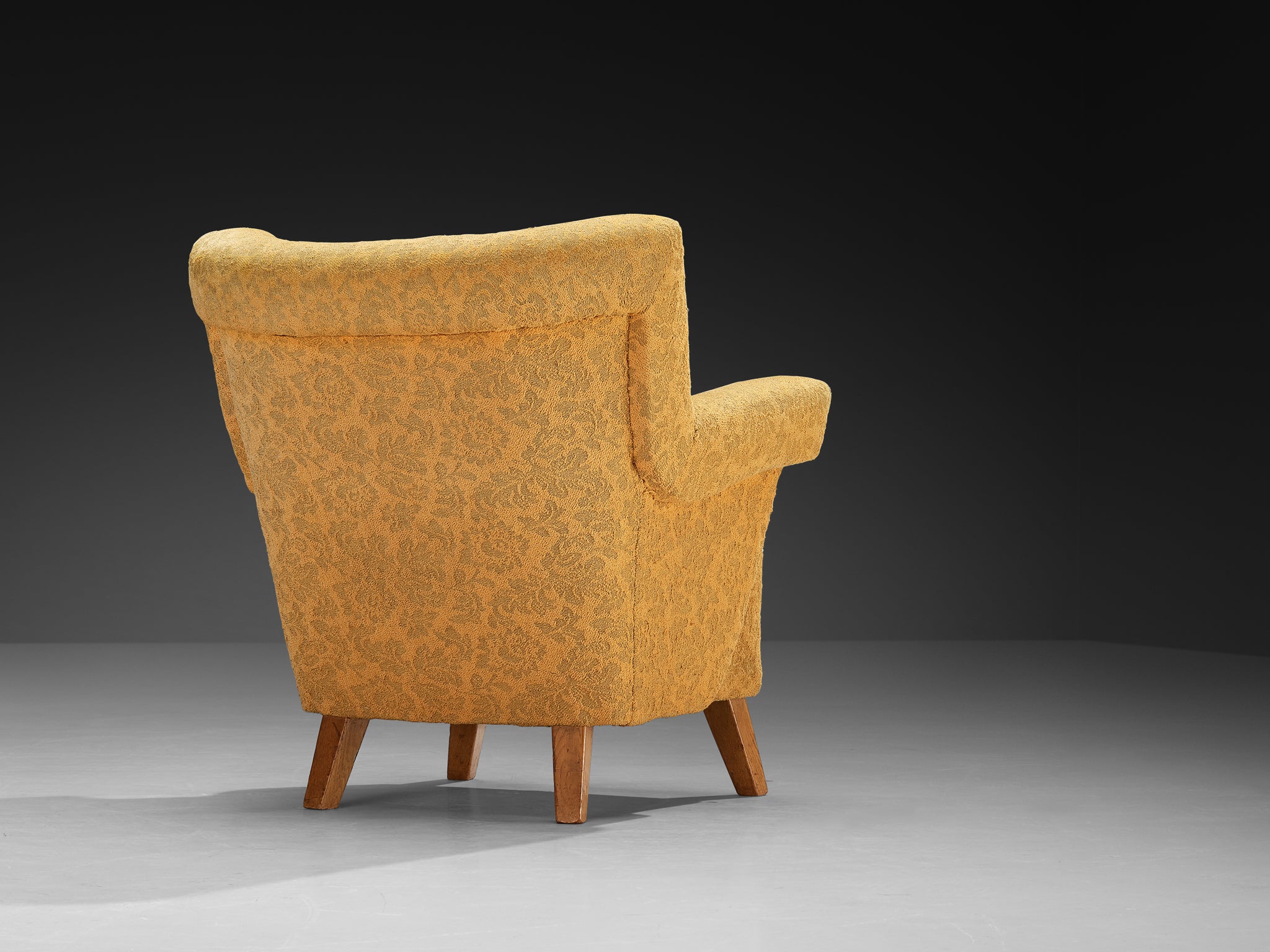 Mid-Century Lounge Chair in Yellow Fabric and Beech Seating Morentz