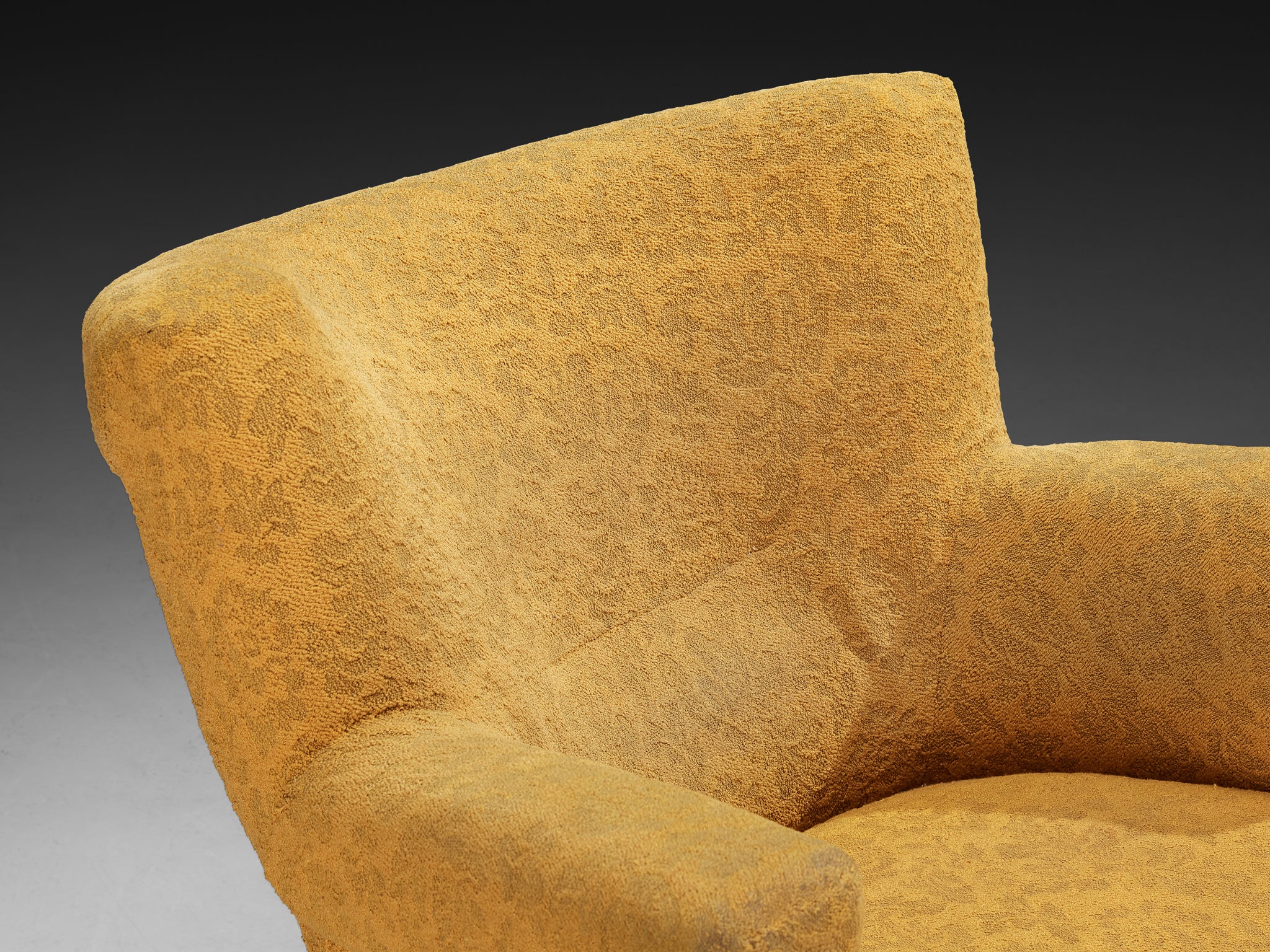 Mid-Century Lounge Chair in Yellow Fabric and Beech Seating Morentz