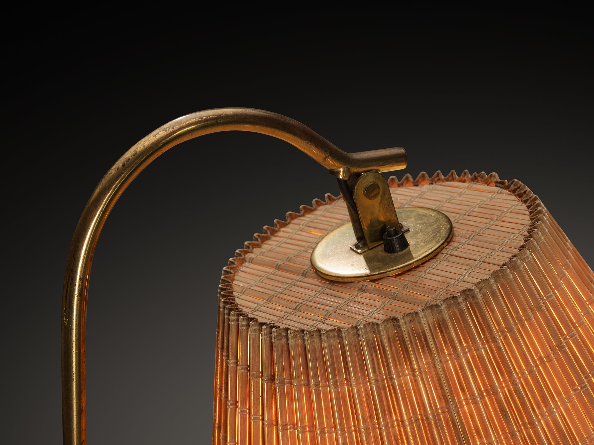 Paavo Tynell for Taito Oy '9609' Pair of Floor Lamps in Cane and Brass Lighting Morentz