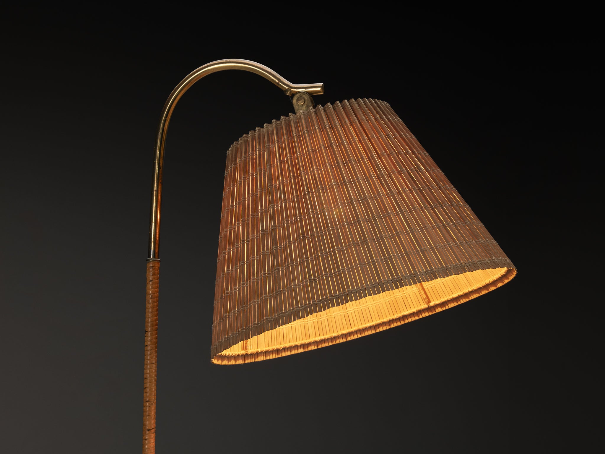 Paavo Tynell for Taito Oy '9609' Pair of Floor Lamps in Cane and Brass Lighting Morentz