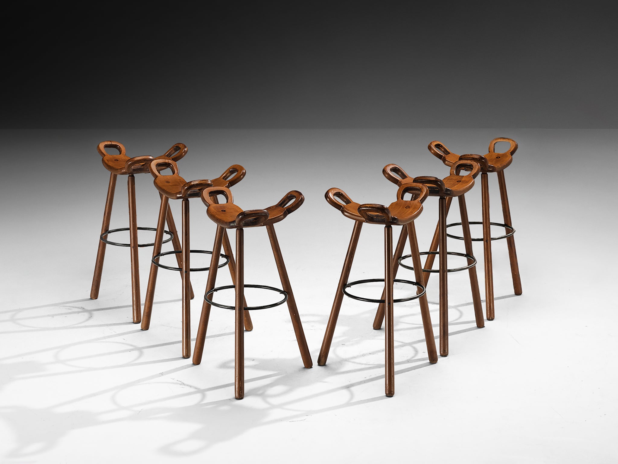 Brutalist Bar Stools in Dark Wood Seating Morentz