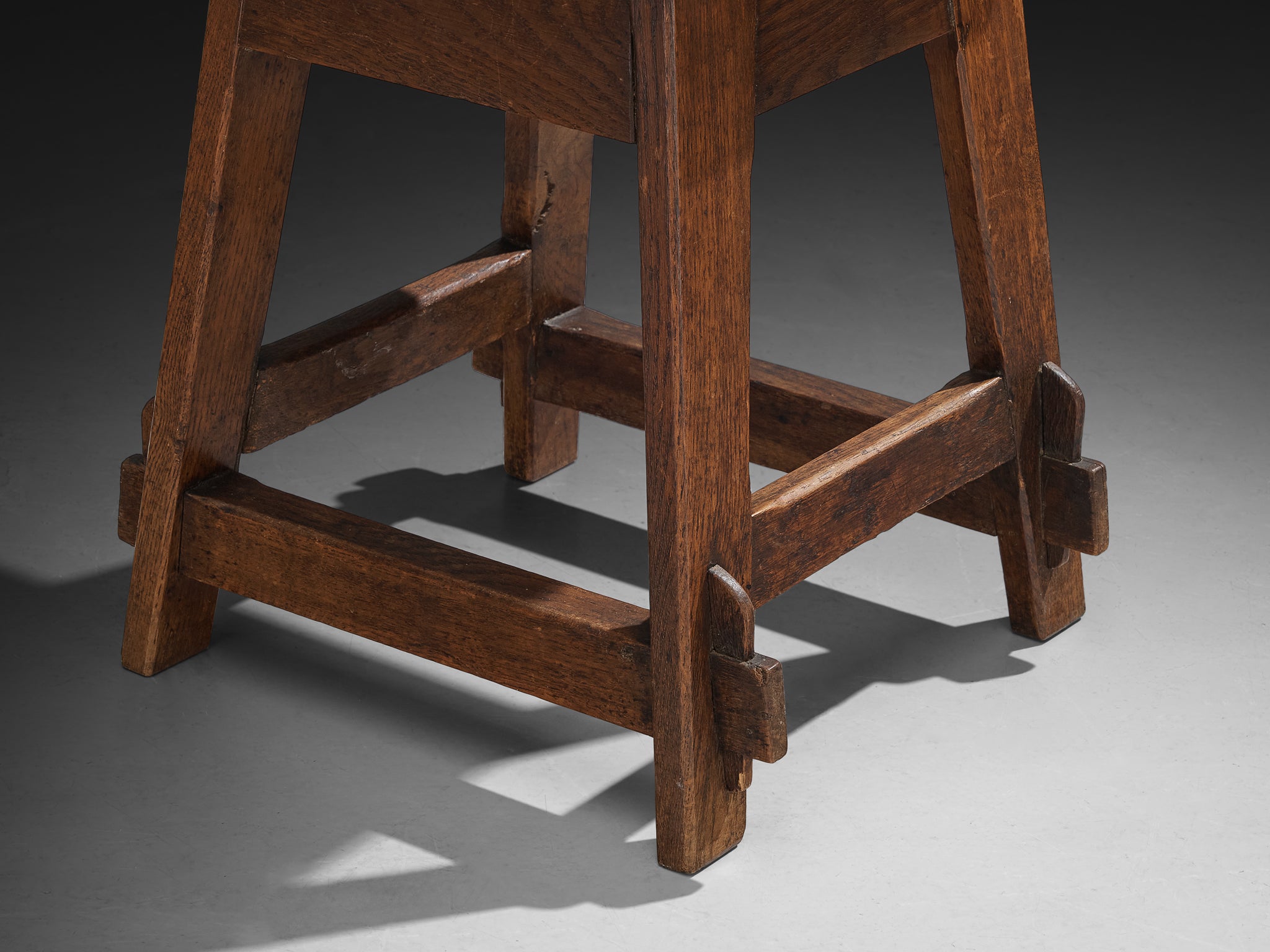 Rustic Pair of Dutch Stools in Oak and Rush Seating Morentz