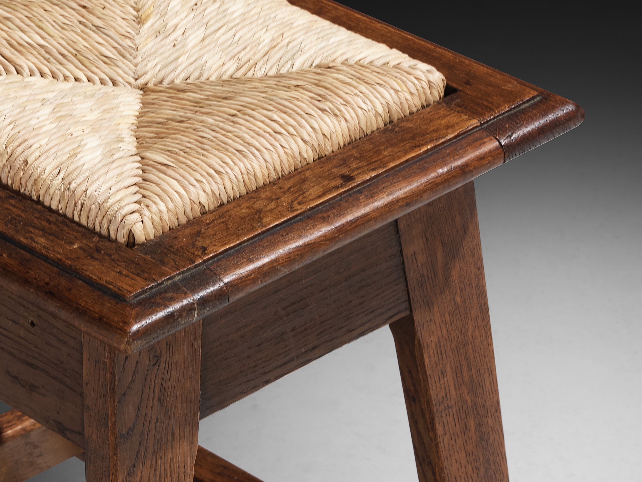 Rustic Pair of Dutch Stools in Oak and Rush Seating Morentz