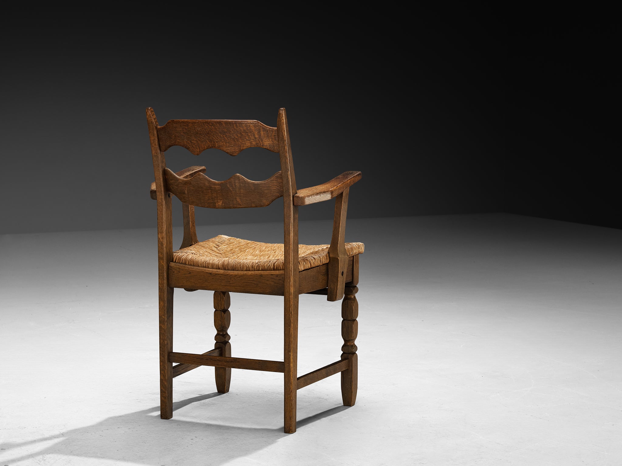 Set of Six Armchairs in Oak and Straw Seating Morentz