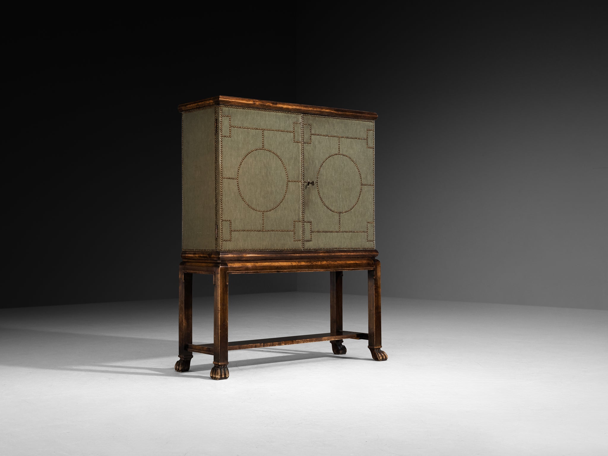 Otto Schulz for Boet Rare Cabinet in Sage Velvet, Birch, and Brass Nails Case pieces and storage cabinets Morentz