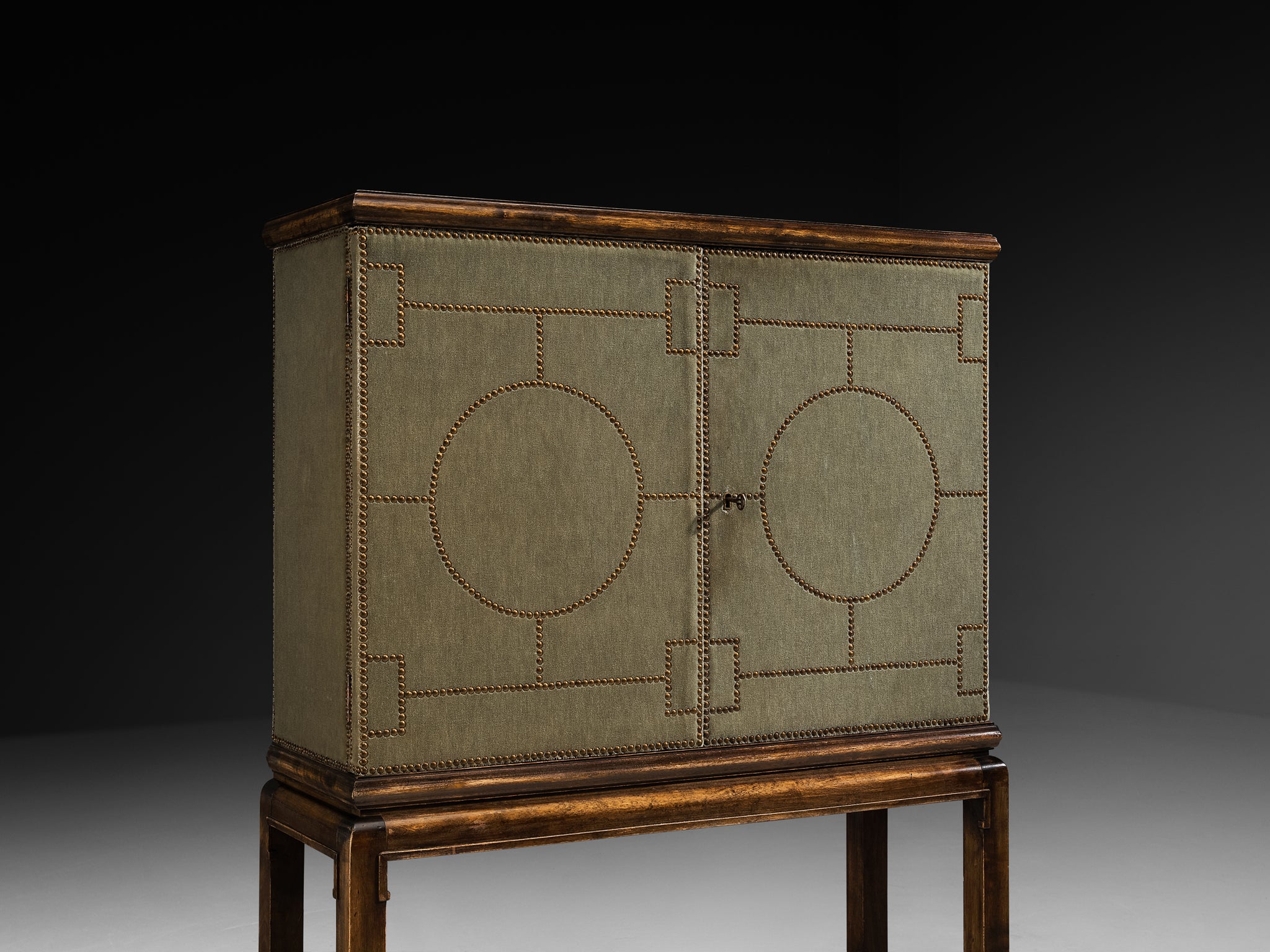 Otto Schulz for Boet Rare Cabinet in Sage Velvet, Birch, and Brass Nails Case pieces and storage cabinets Morentz