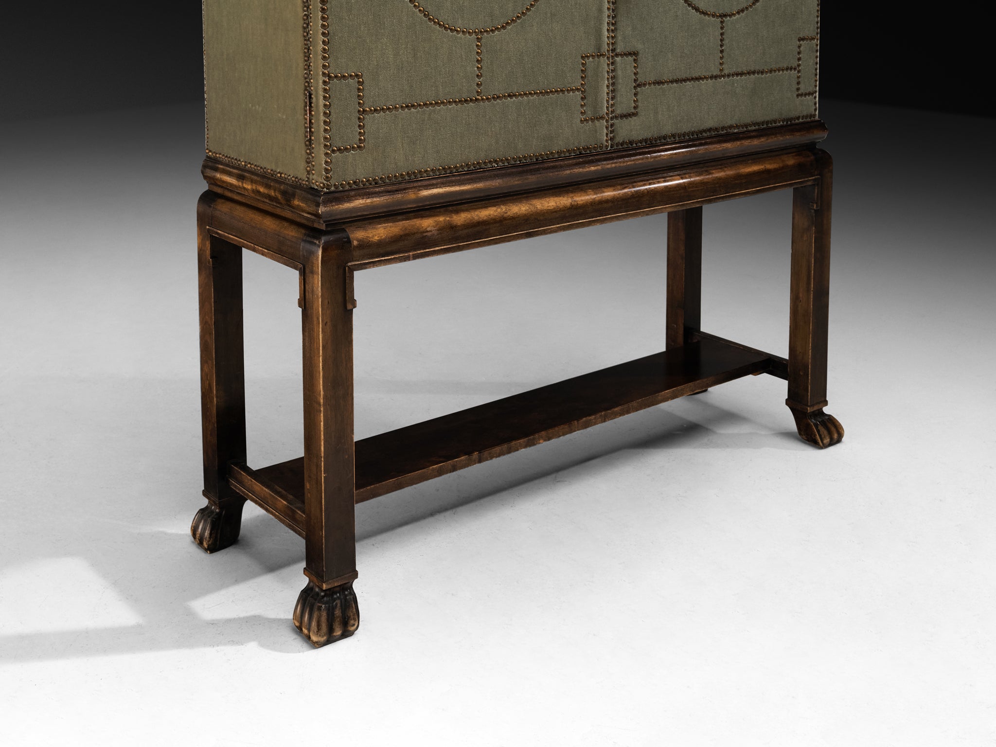 Otto Schulz for Boet Rare Cabinet in Sage Velvet, Birch, and Brass Nails Case pieces and storage cabinets Morentz