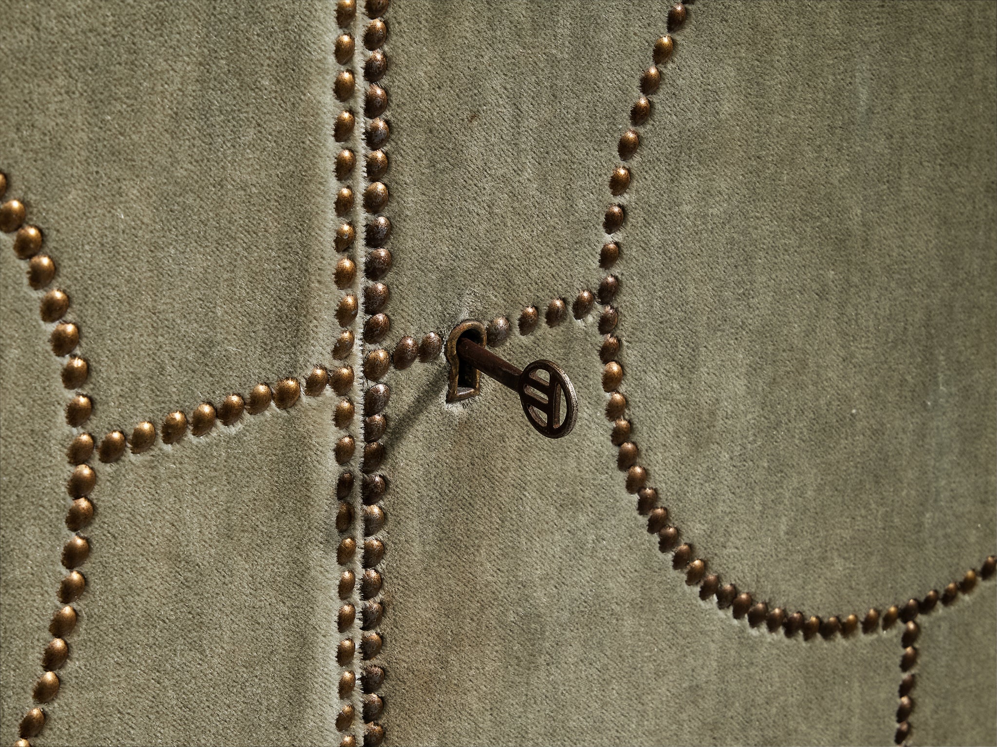 Otto Schulz for Boet Rare Cabinet in Sage Velvet, Birch, and Brass Nails Case pieces and storage cabinets Morentz