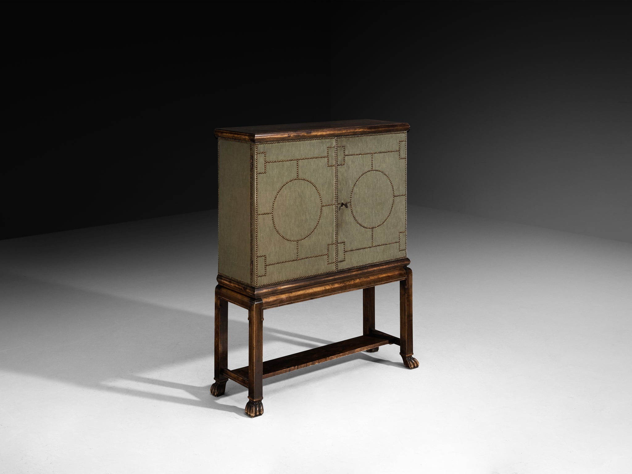 Otto Schulz for Boet Rare Cabinet in Sage Velvet, Birch, and Brass Nails Case pieces and storage cabinets Morentz