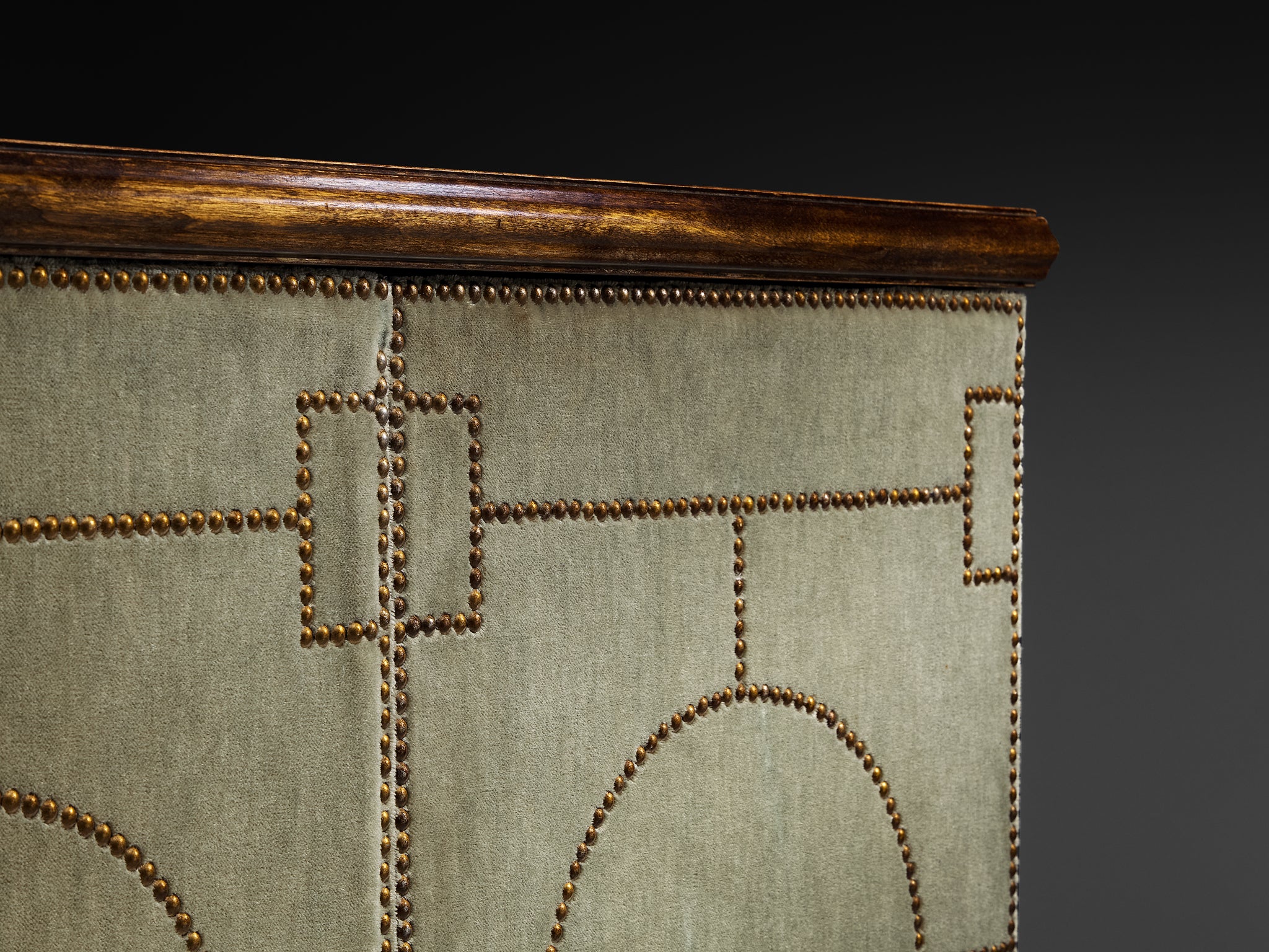 Otto Schulz for Boet Rare Cabinet in Sage Velvet, Birch, and Brass Nails Case pieces and storage cabinets Morentz