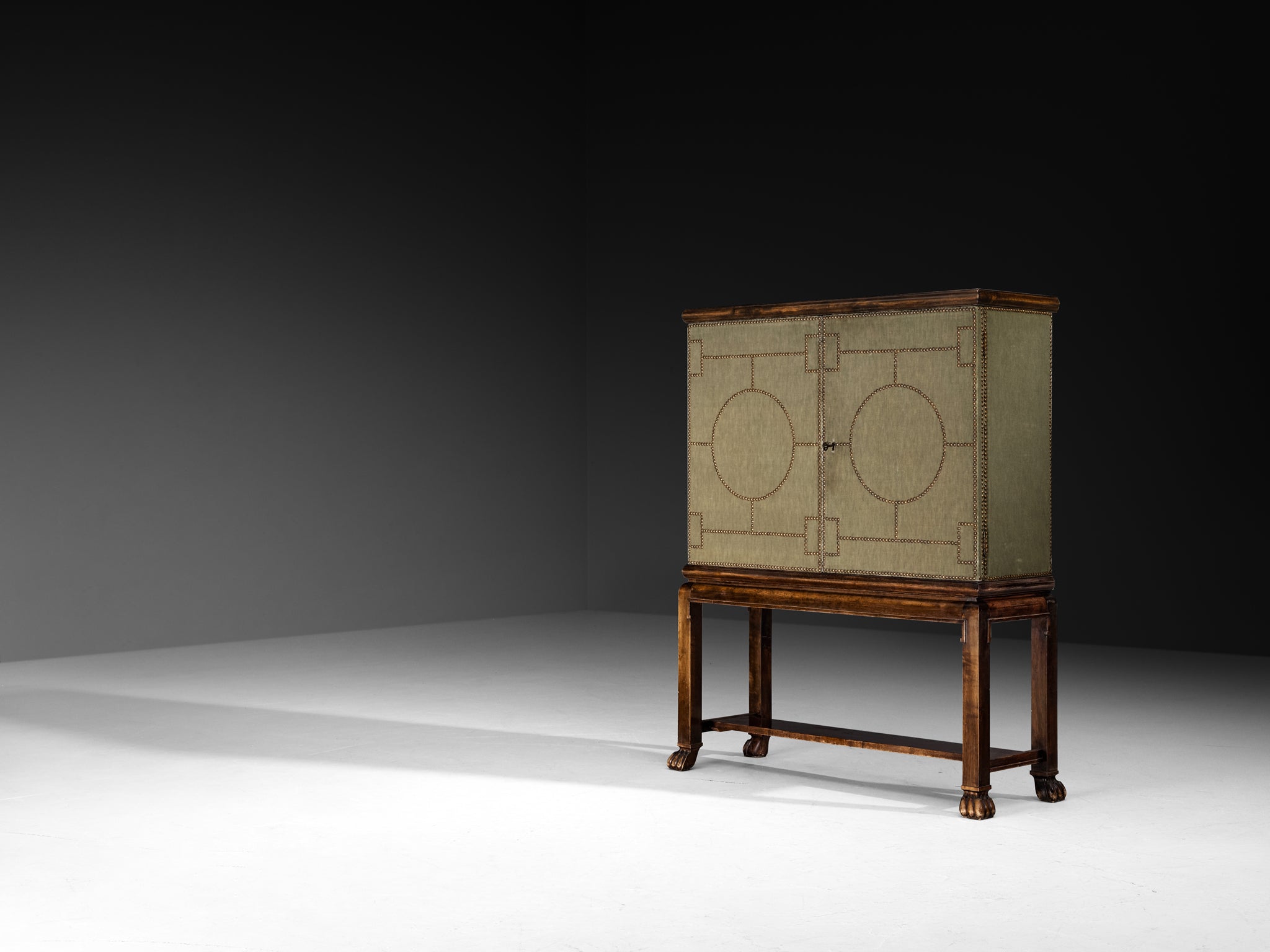 Otto Schulz for Boet Rare Cabinet in Sage Velvet, Birch, and Brass Nails Case pieces and storage cabinets Morentz