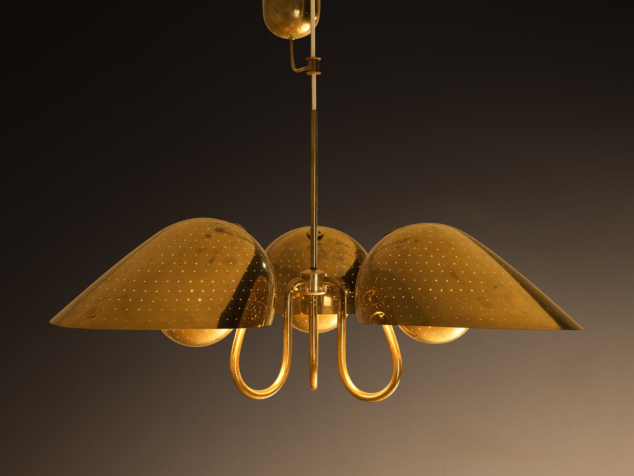 Carl-Axel Acking Swedish Modern Chandelier in Perforated Brass Lighting Morentz