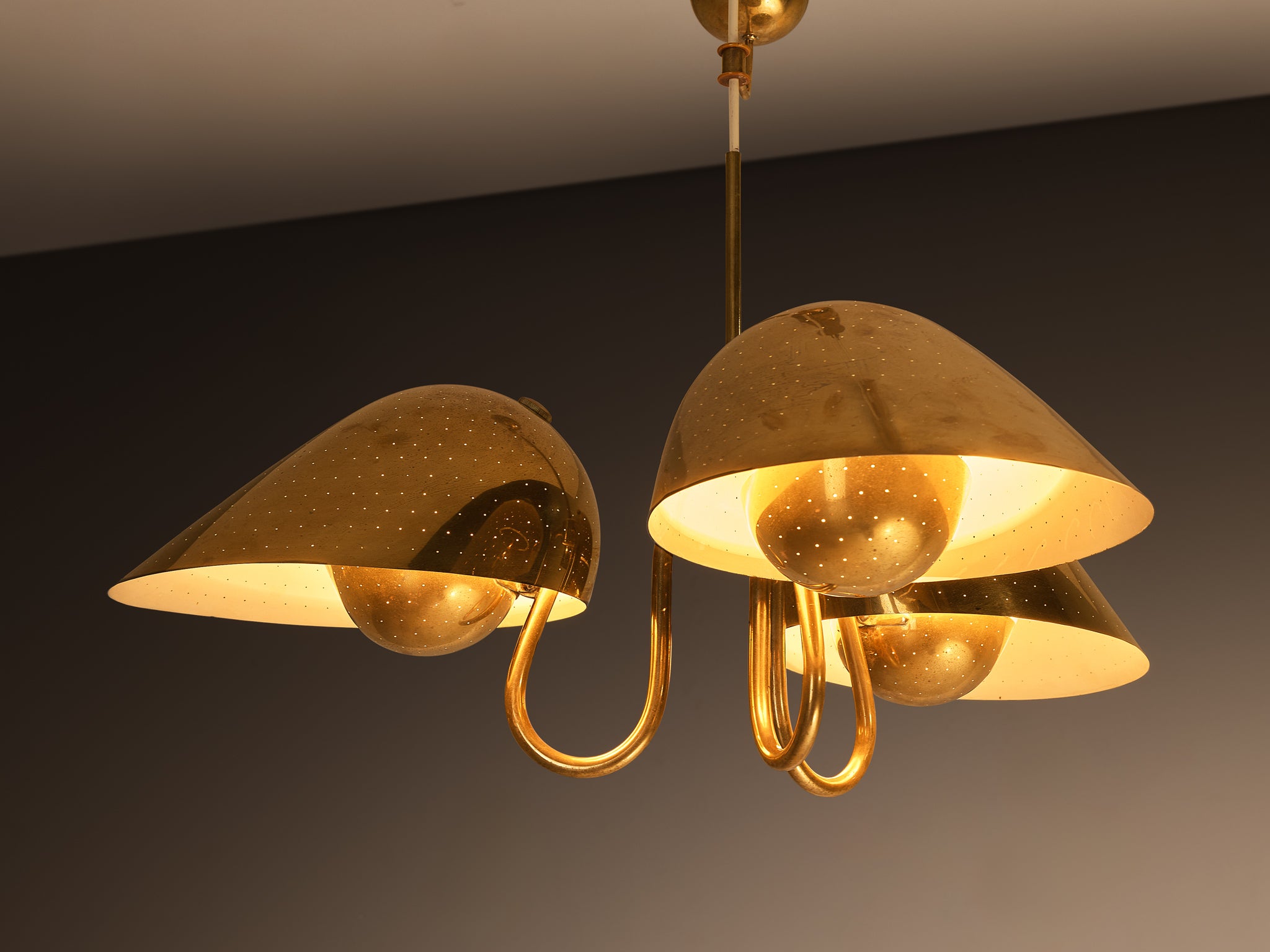 Carl-Axel Acking Swedish Modern Chandelier in Perforated Brass Lighting Morentz