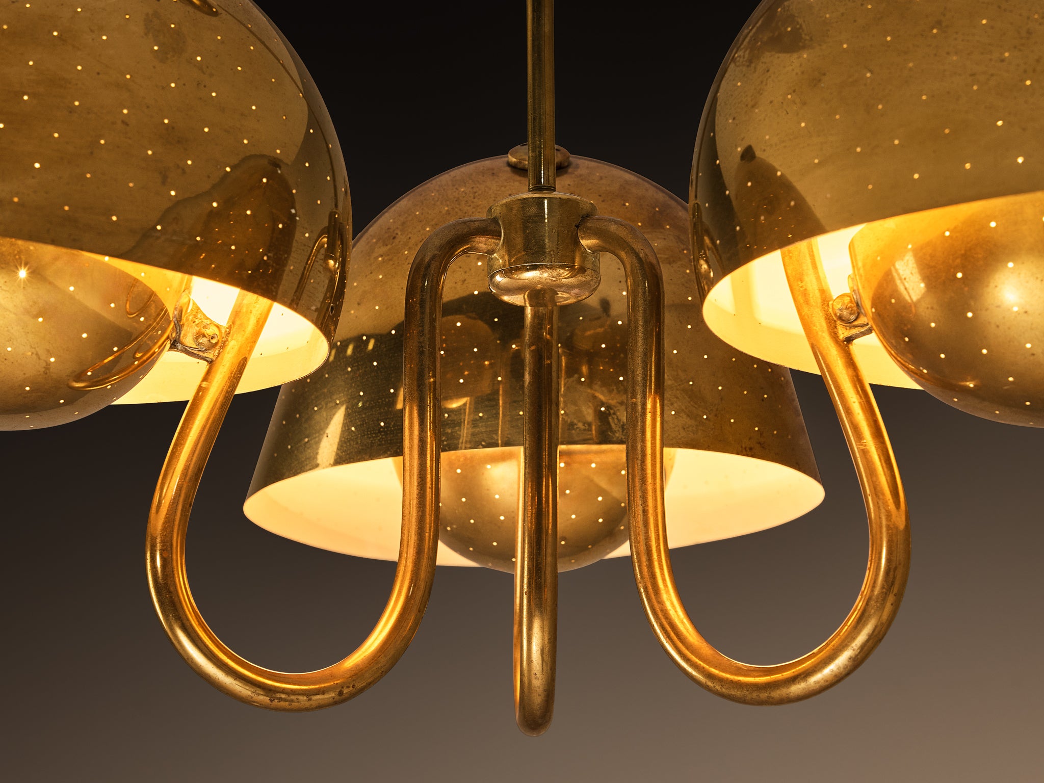 Carl-Axel Acking Swedish Modern Chandelier in Perforated Brass Lighting Morentz