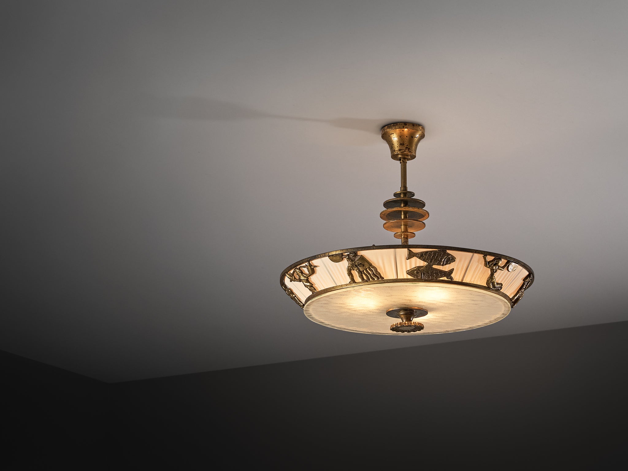 Bröderna Malmströms Swedish Modern Chandelier with Brass Zodiac Figures