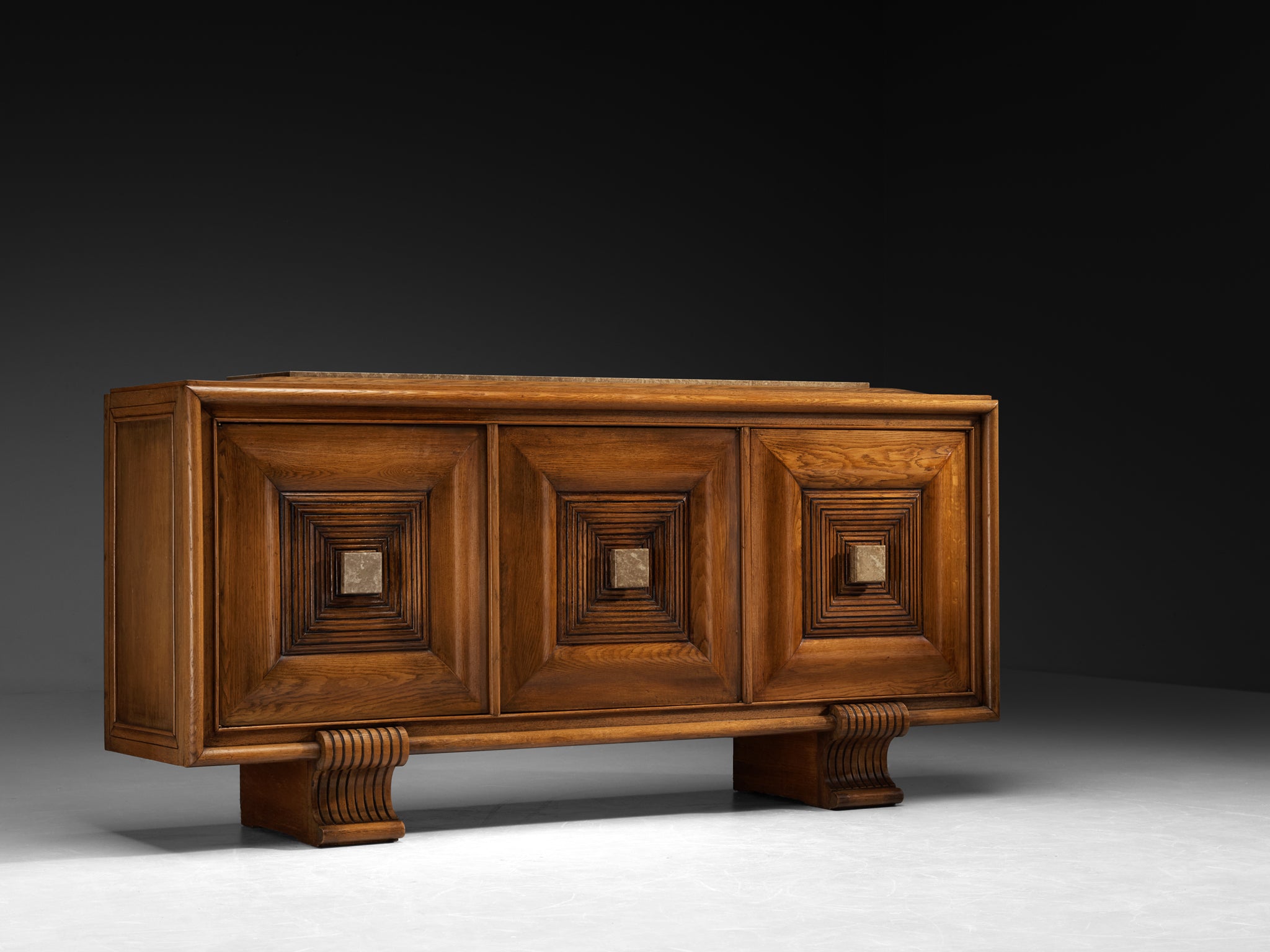 French Art Deco Sideboard in Oak and Stone Case pieces and storage cabinets Morentz