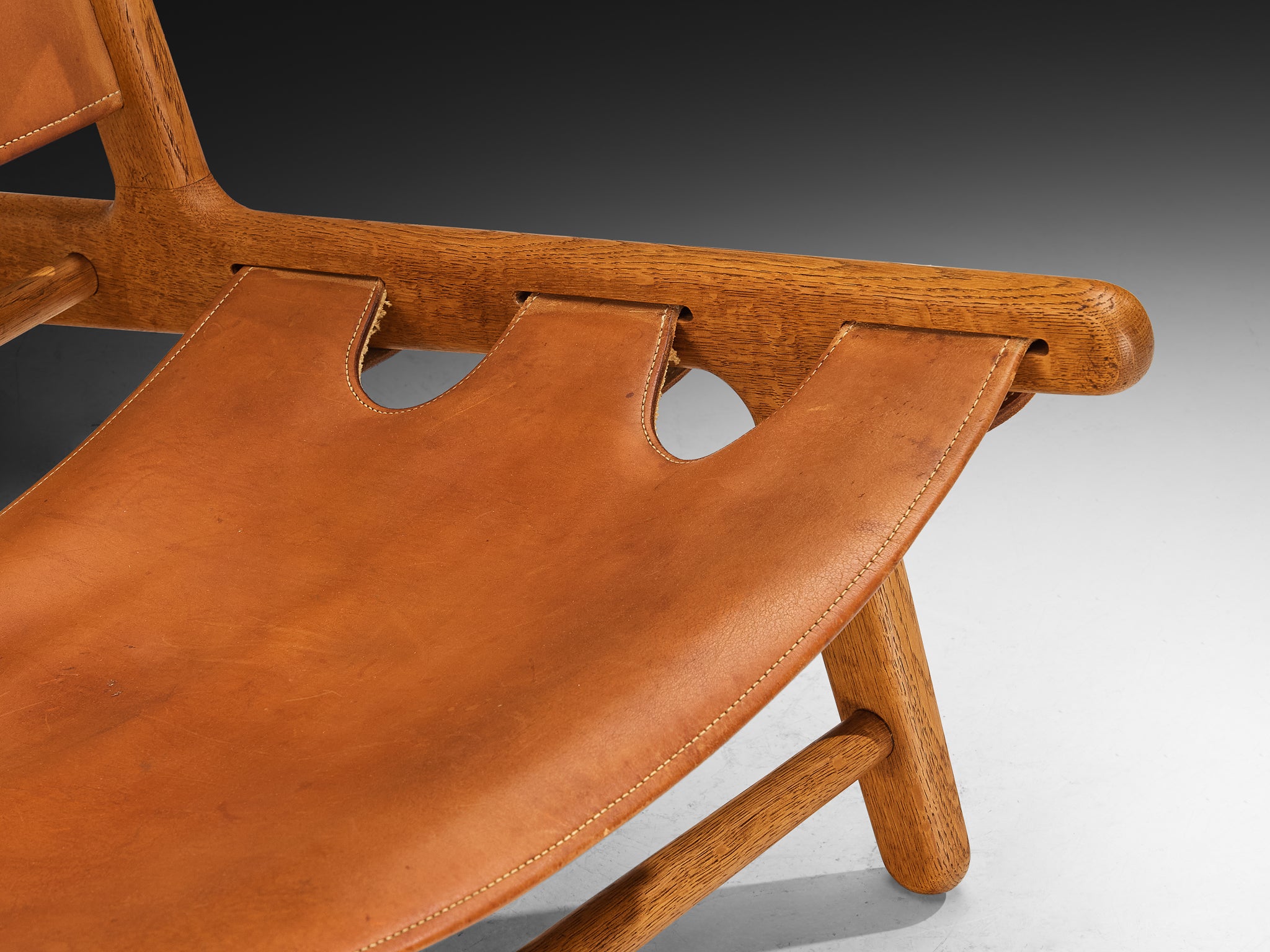 Original and Rare Børge Mogensen for Erhard Rasmussen Hunting Chair in Leather Seating Morentz