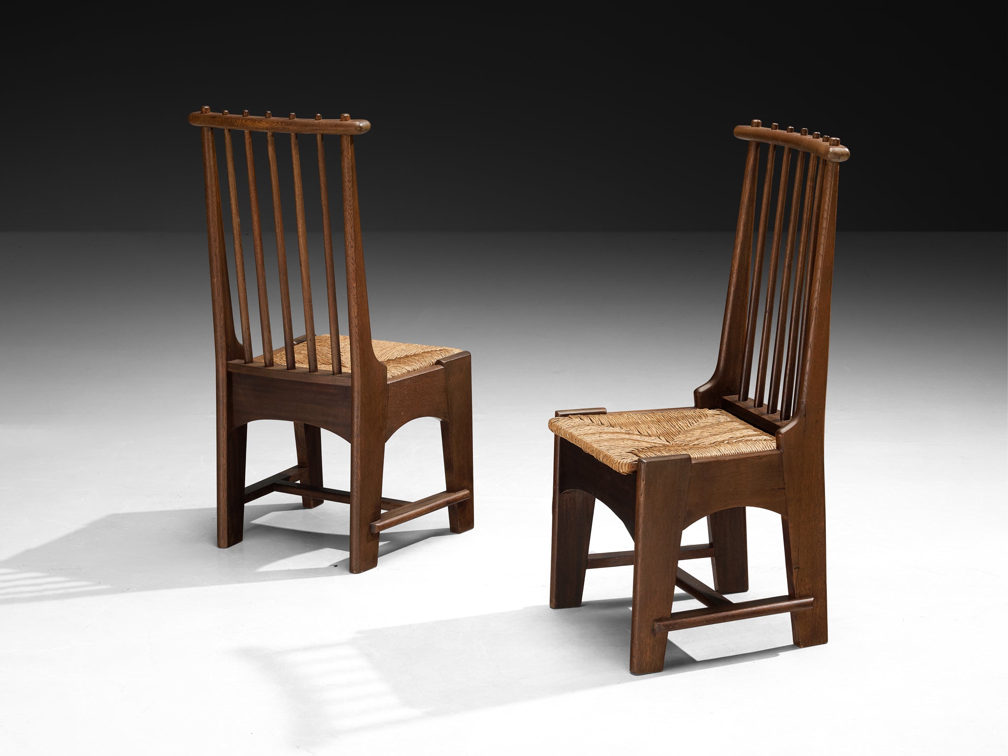 Bas Van Pelt for My Home Set of Four Dining Chairs in Solid Oak and Rush Seating Morentz