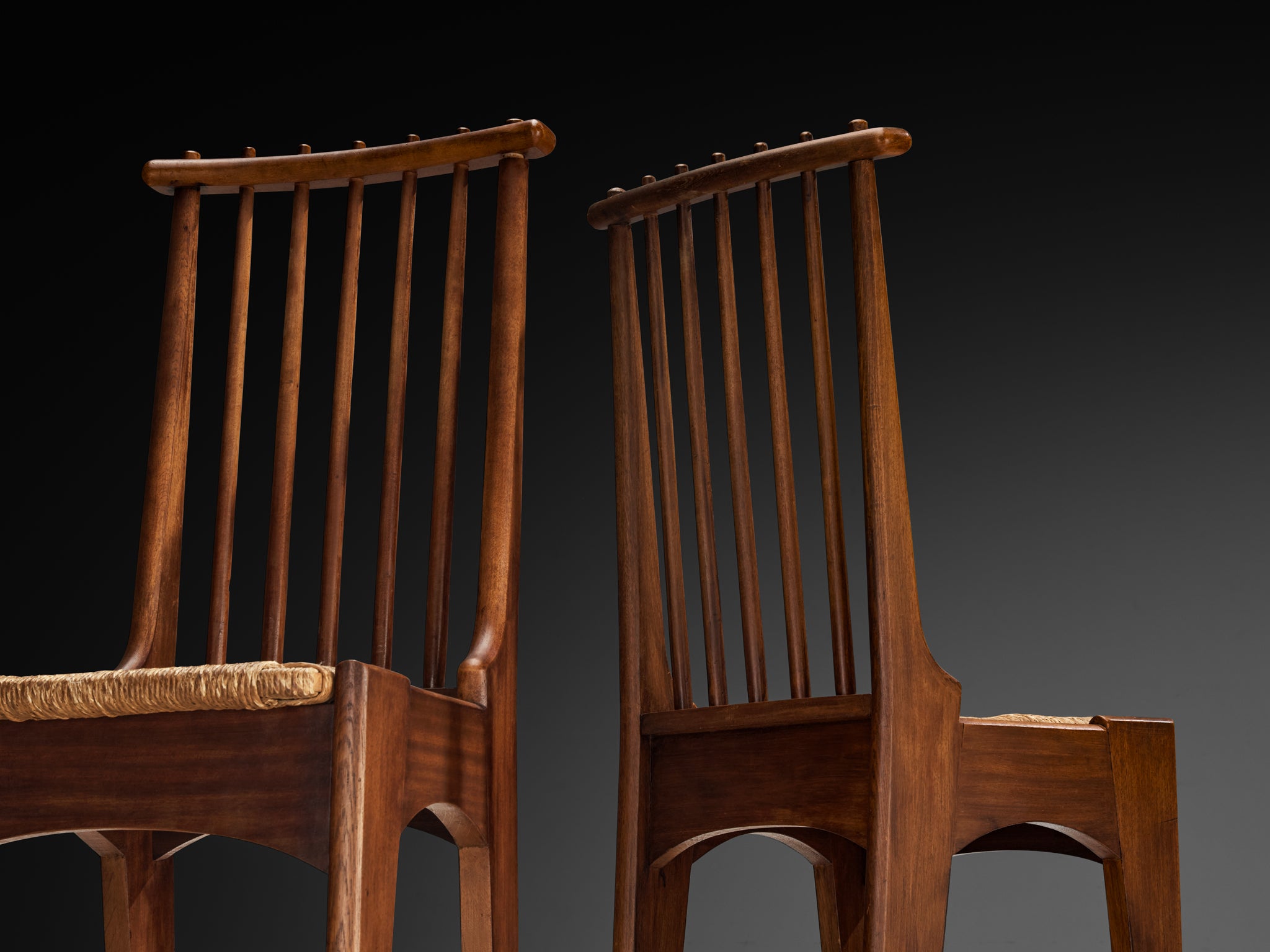 Bas Van Pelt for My Home Pair of Dining Chairs in Mahogany and Rush Seating Morentz