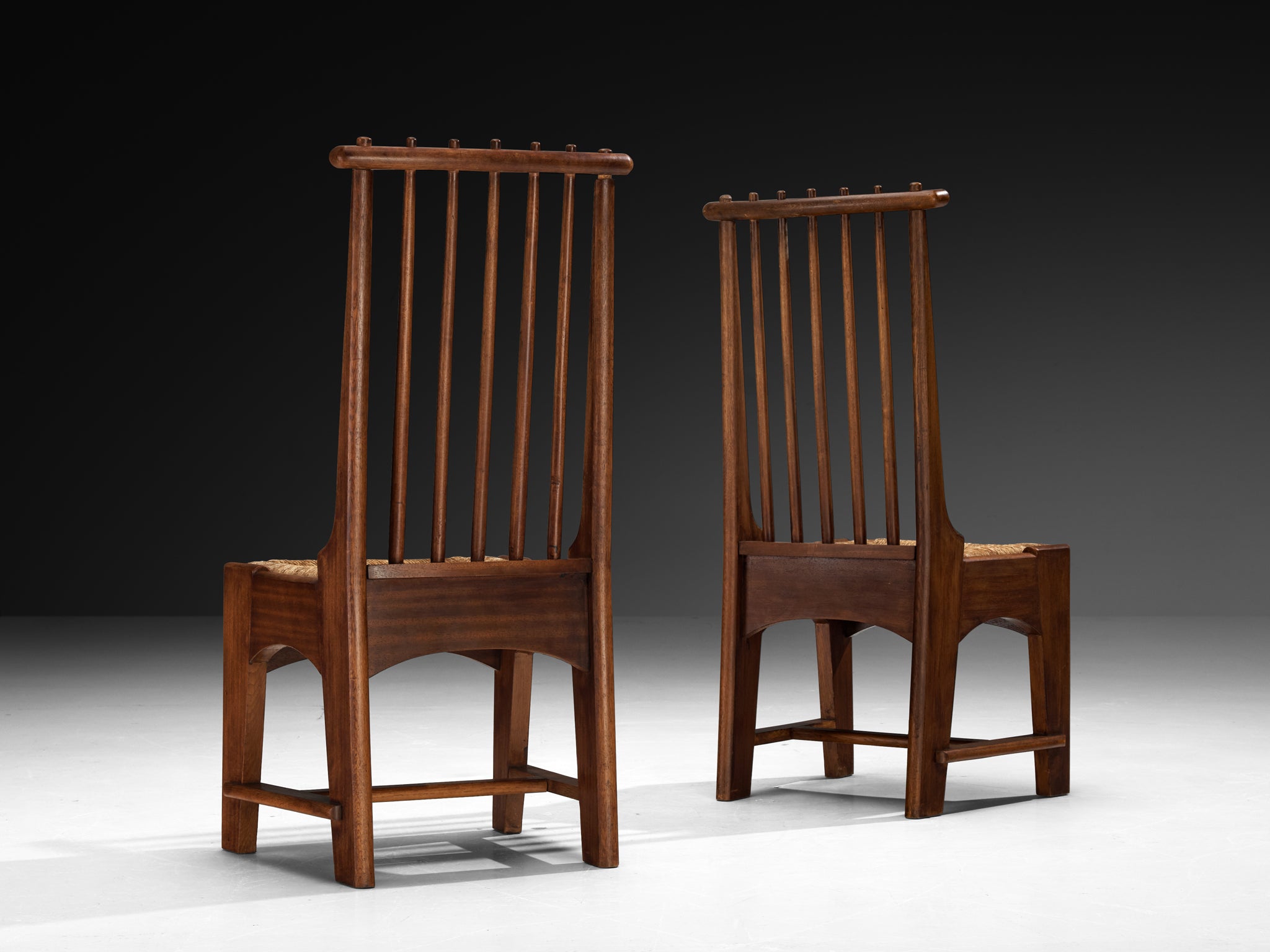 Bas Van Pelt for My Home Pair of Dining Chairs in Mahogany and Rush Seating Morentz