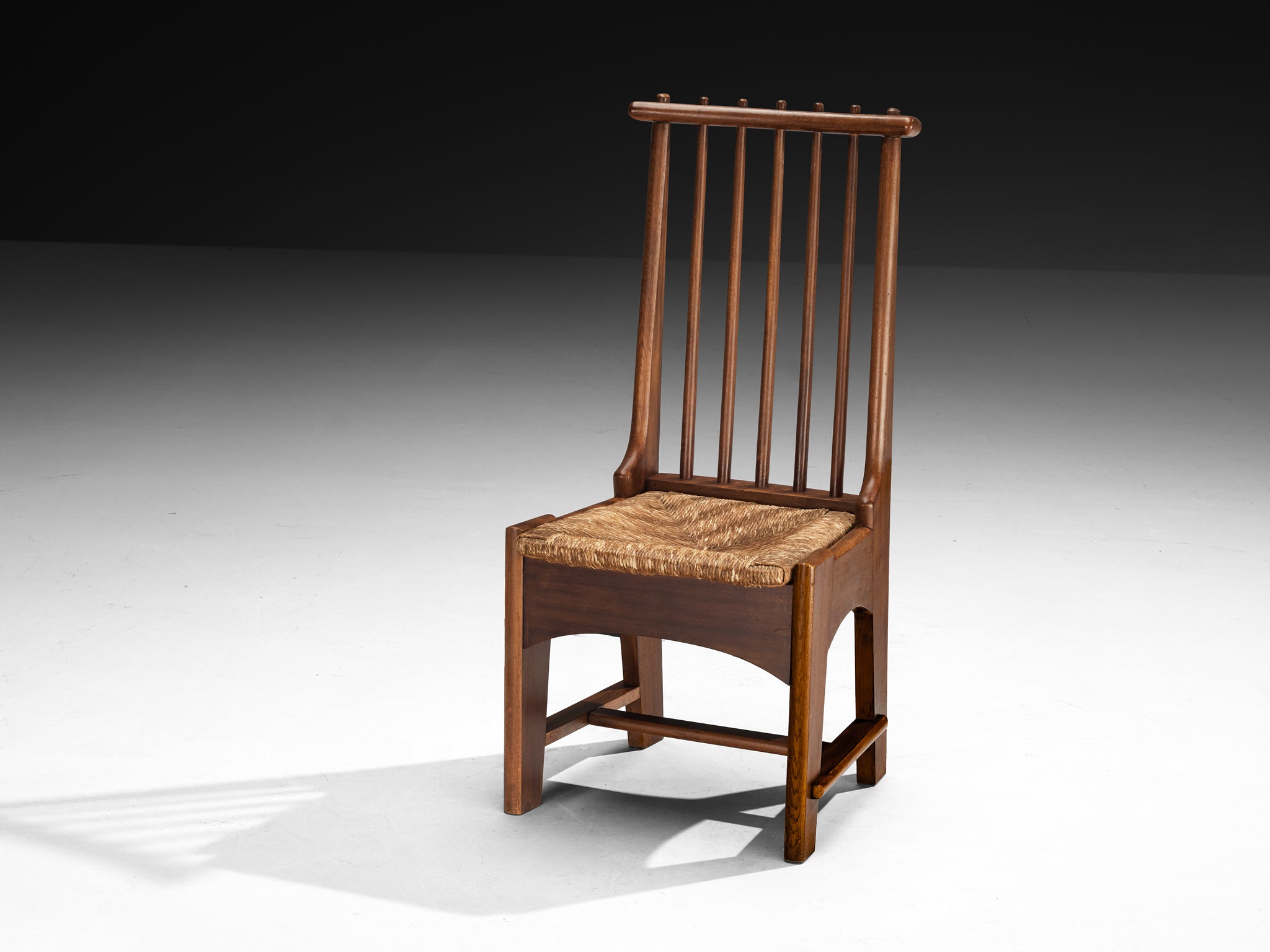 Bas Van Pelt for My Home Pair of Dining Chairs in Mahogany and Rush Seating Morentz