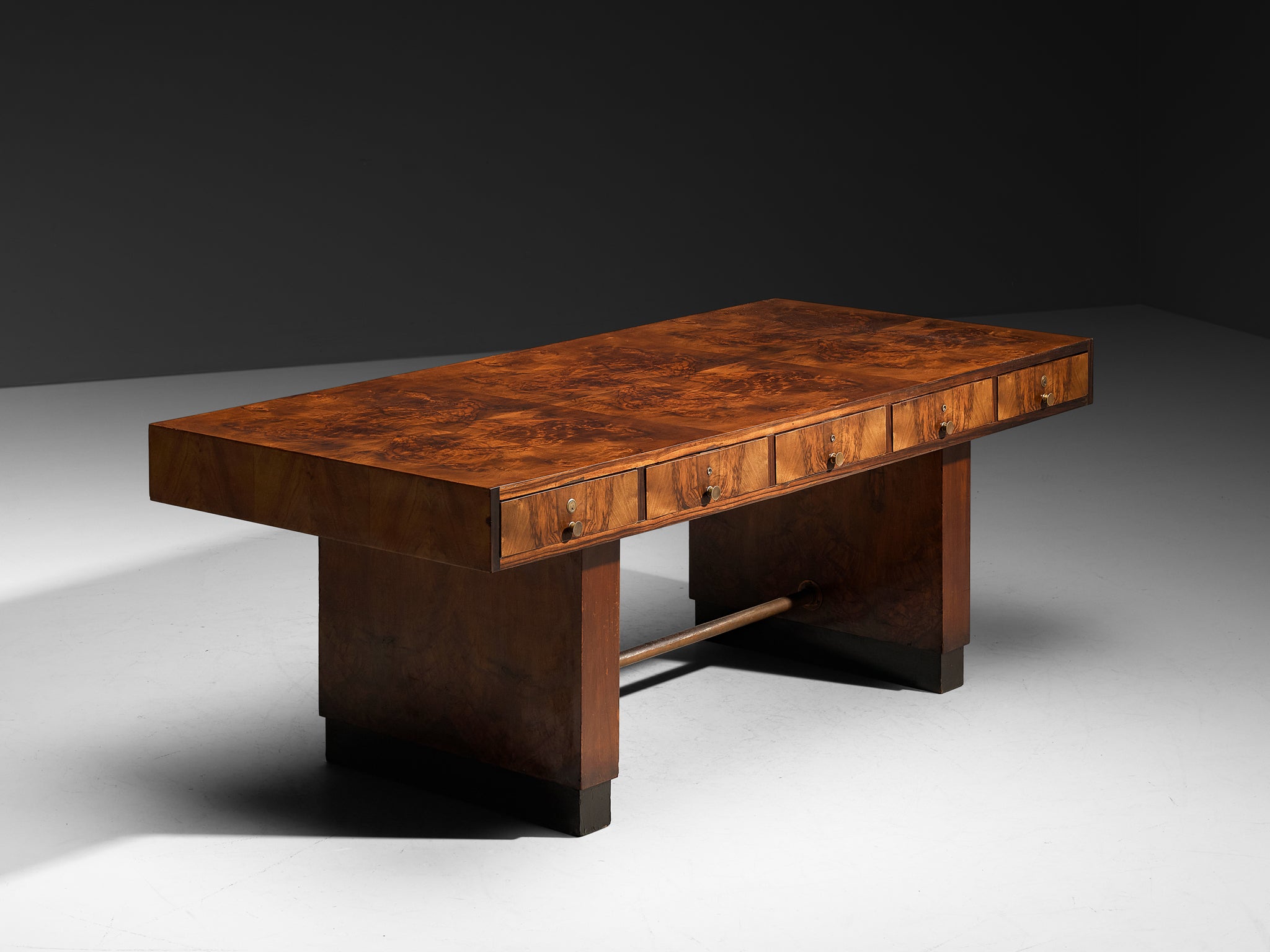 1930s Italian Rationalist Executive Desk in Walnut Burl Tables Morentz