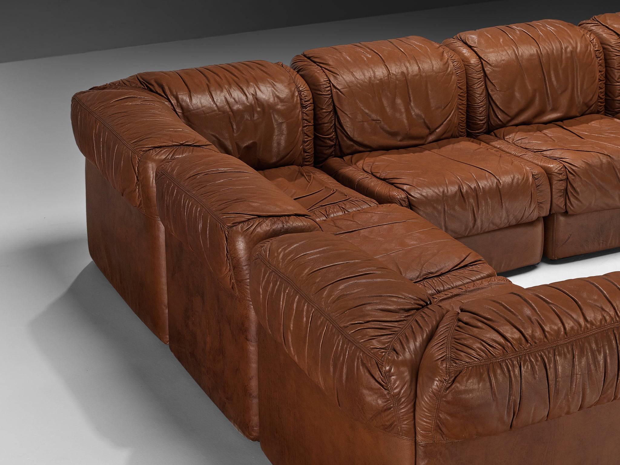 Seven Salotti Modular Sofa in Cognac Colored Leather