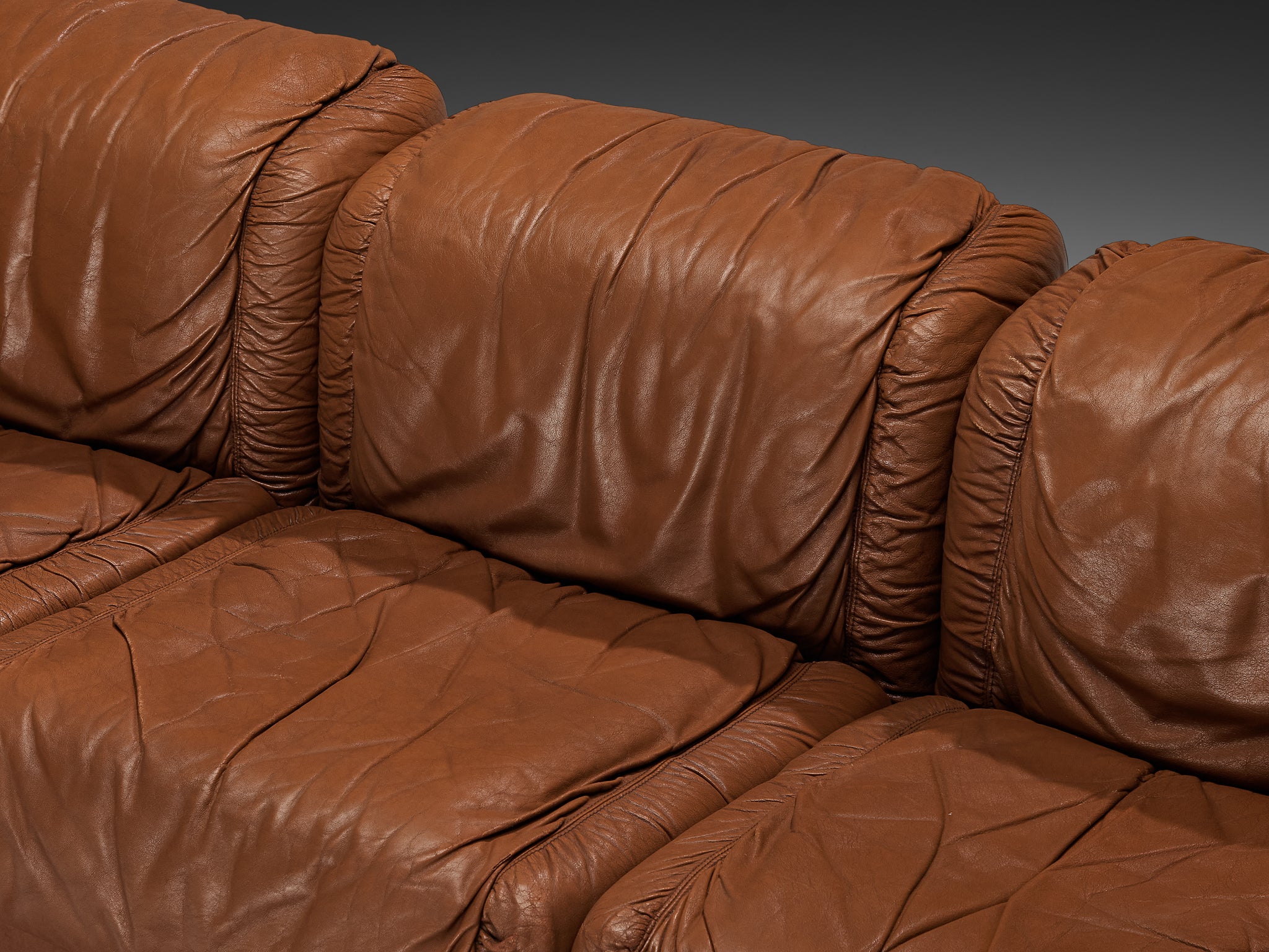 Seven Salotti Modular Sofa in Cognac Colored Leather Seating Morentz