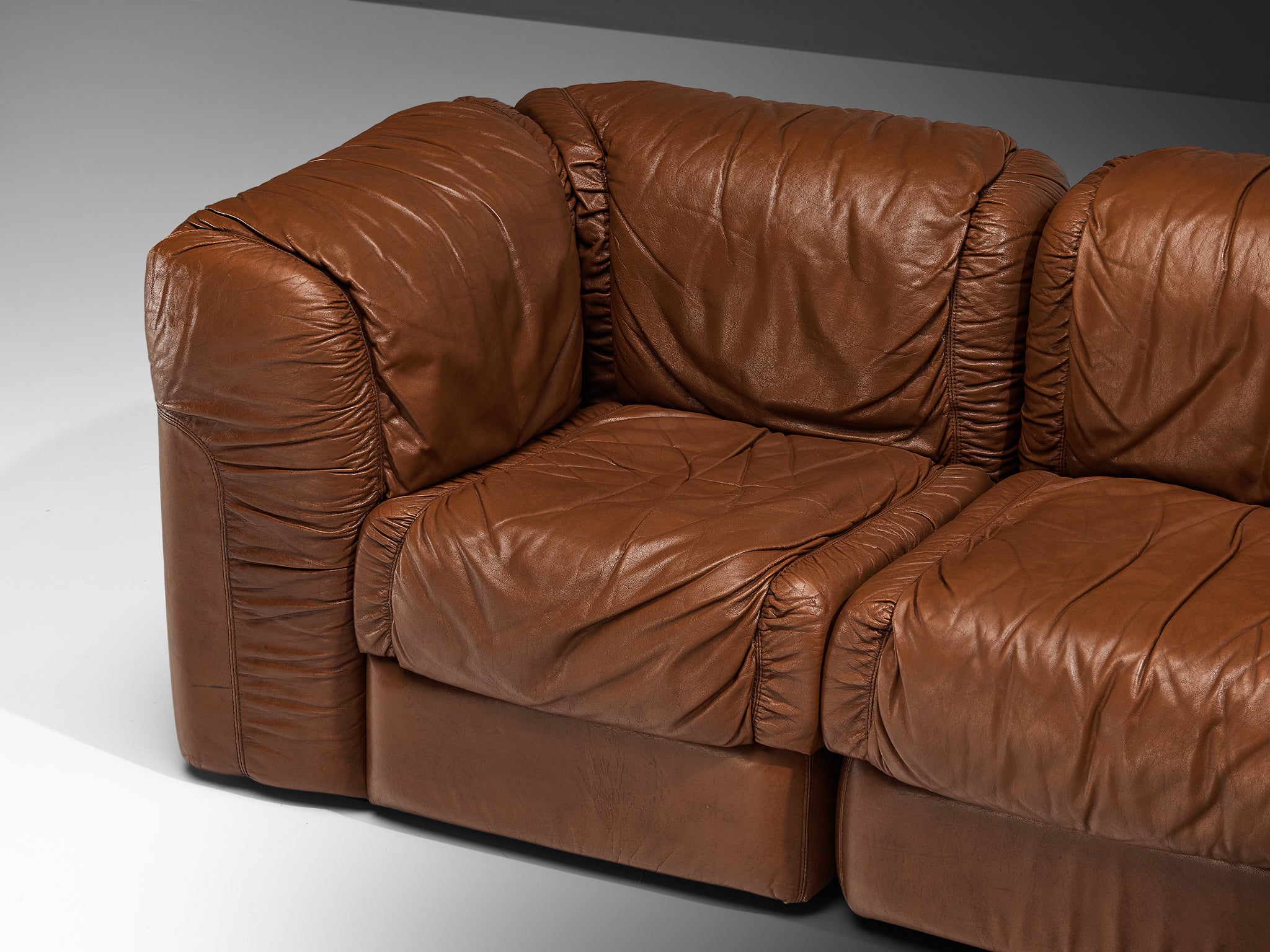 Seven Salotti Modular Sofa in Cognac Colored Leather
