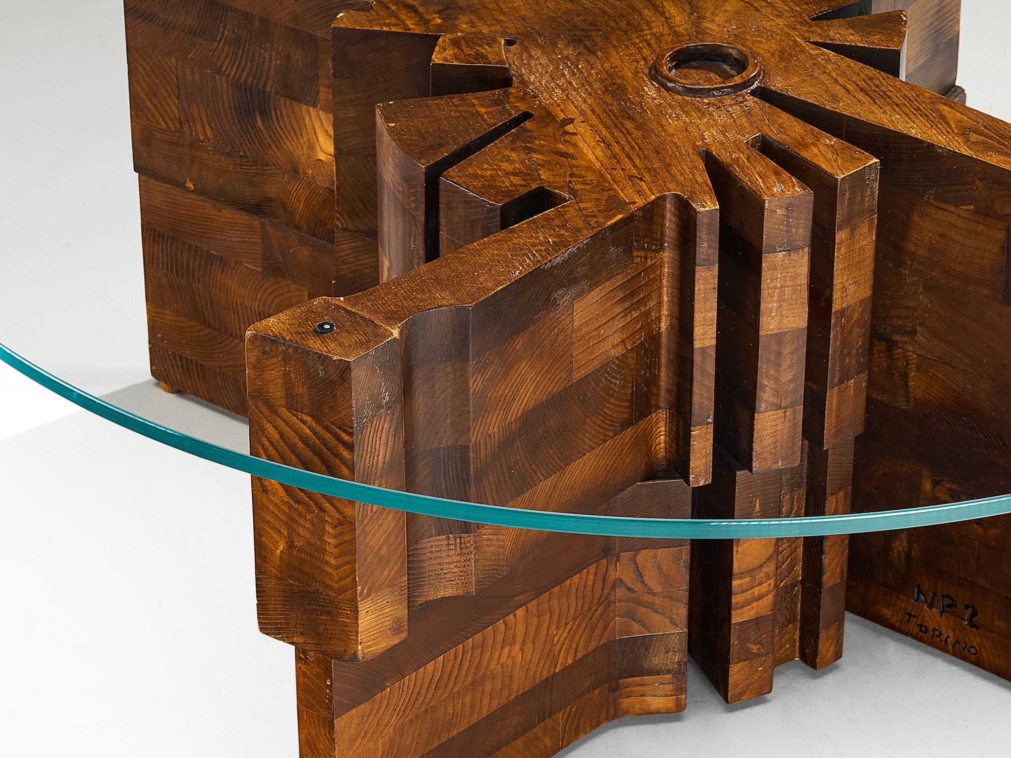 Nerone Giovanni Ceccarelli 'Hermes' Coffee Table in Wood and Glass Tables Morentz