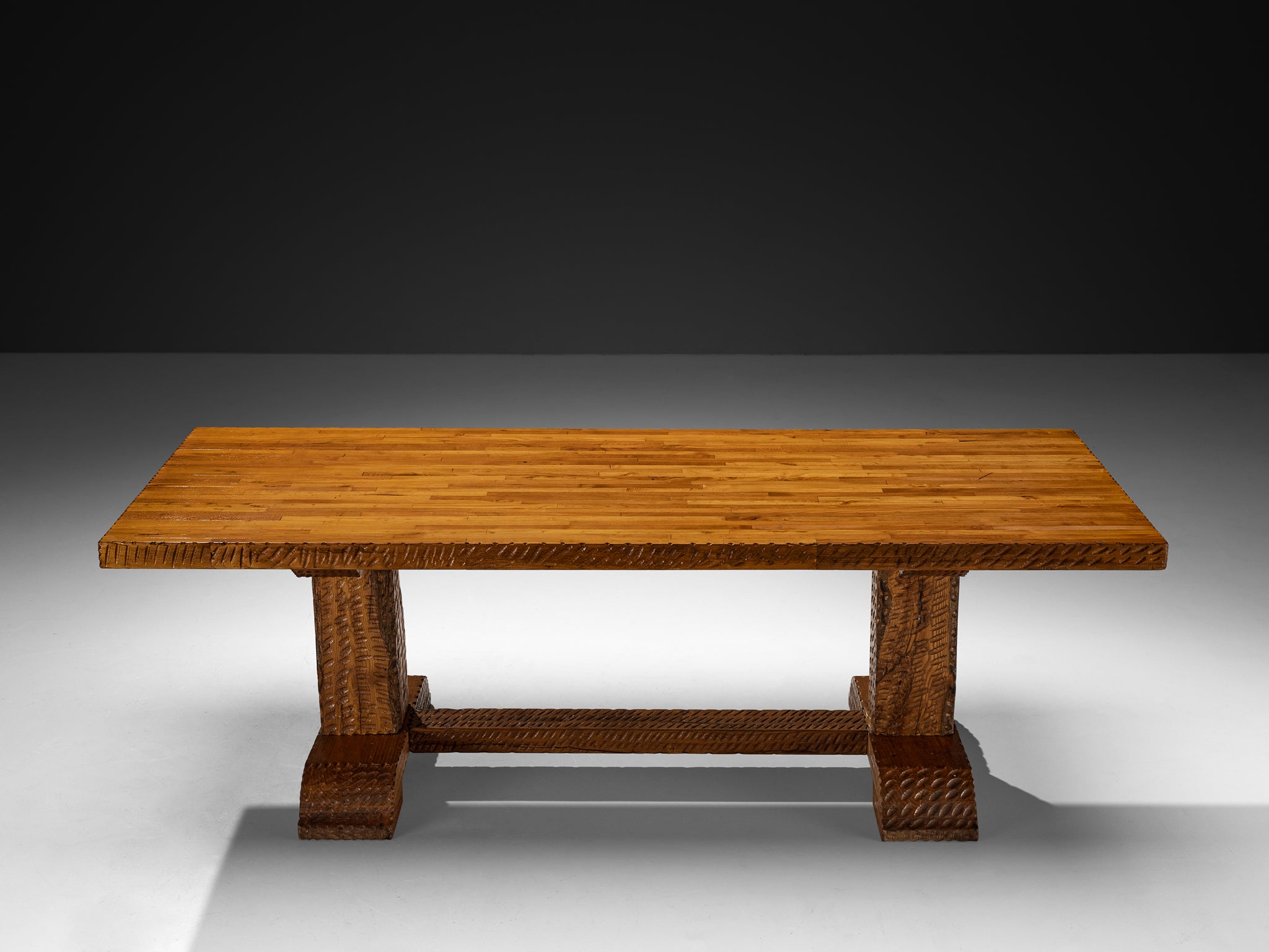 Italian Robust and Sculptural Carved Table in Oak Tables Morentz