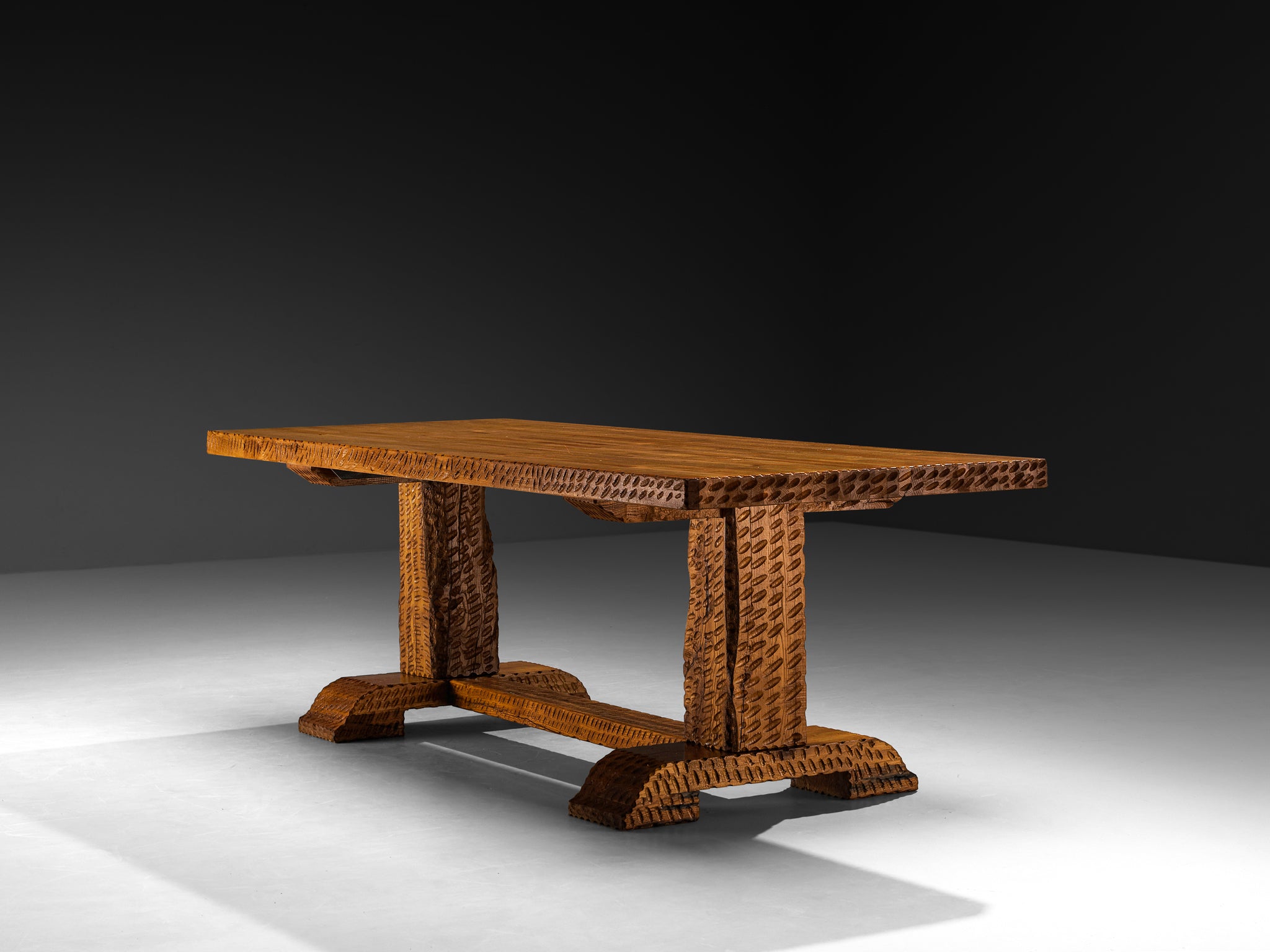 Italian Robust and Sculptural Carved Table in Oak Tables Morentz