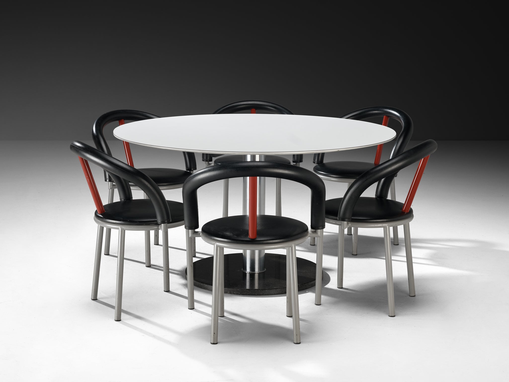 Postmodern Dining Room Set with Anna Anselmi Chairs and Round Table Tables Morentz