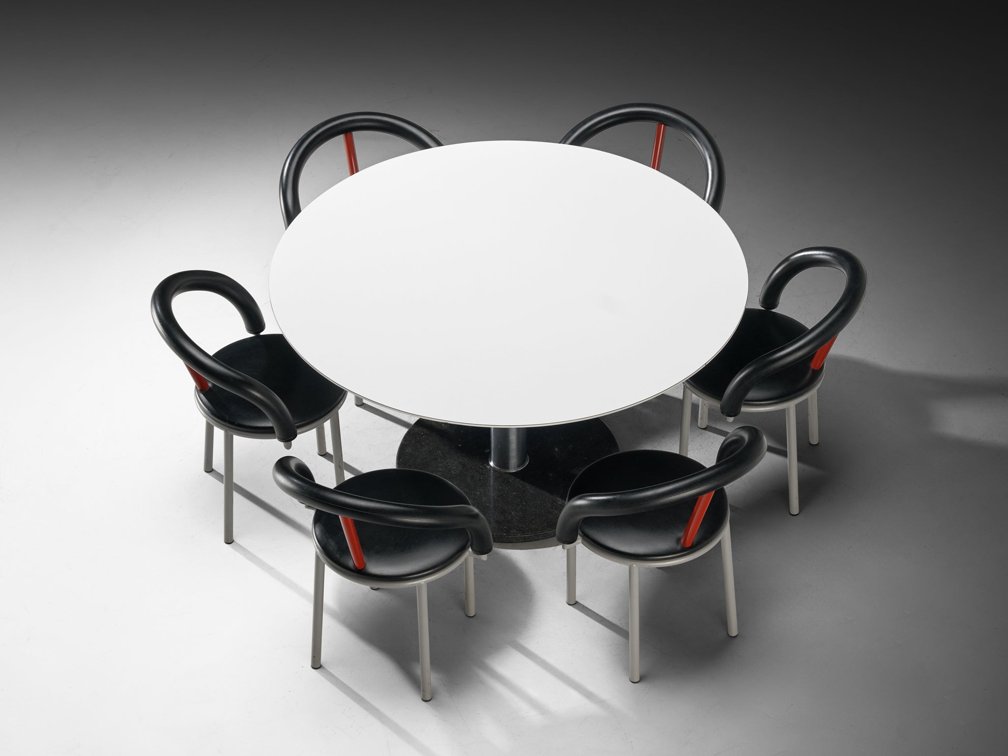 Postmodern Dining Room Set with Anna Anselmi Chairs and Round Table Tables Morentz