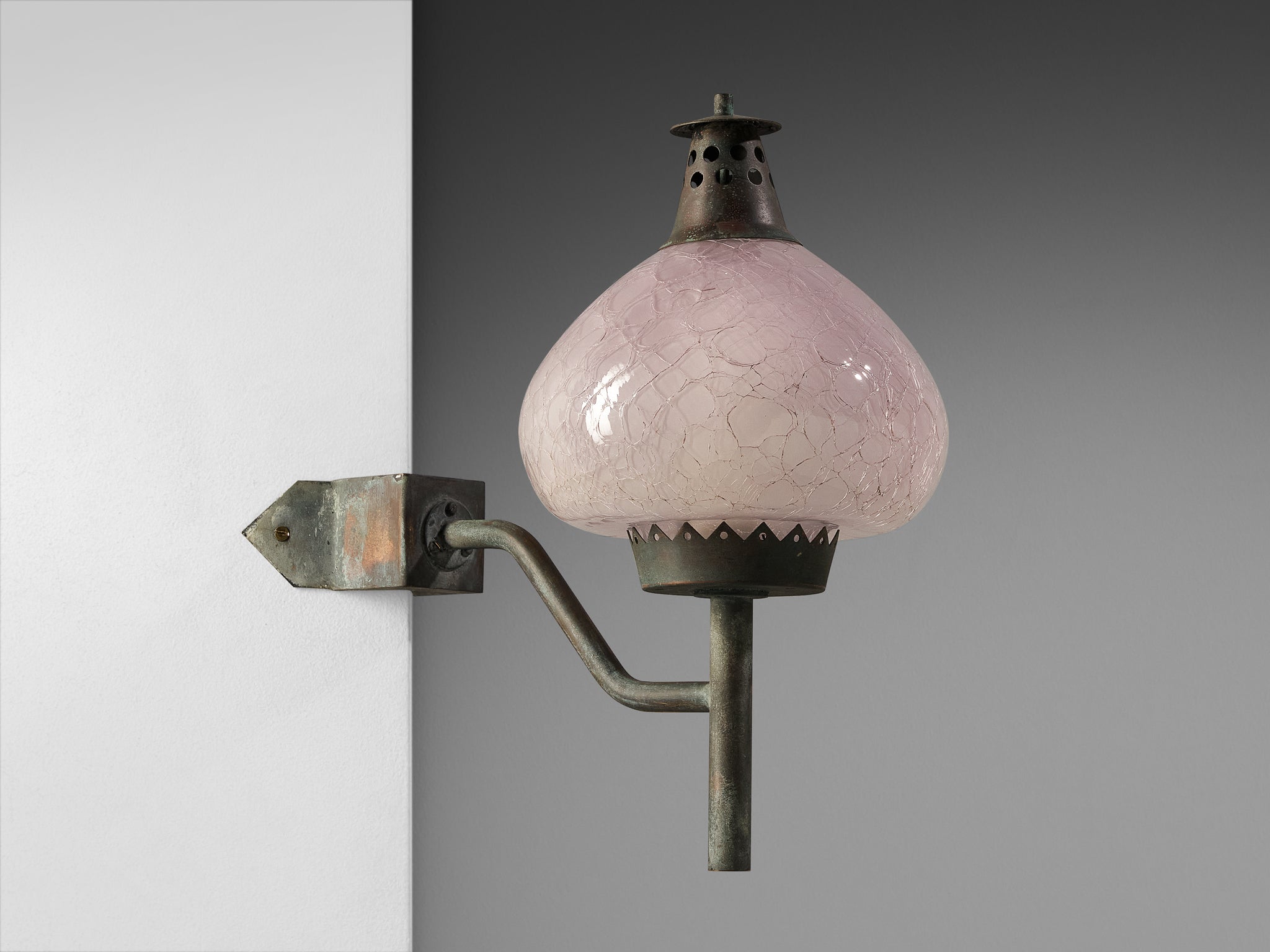 Hans-Agne Jakobsson 'S-1591' Corner Wall Light in Copper and Glass Lighting Morentz