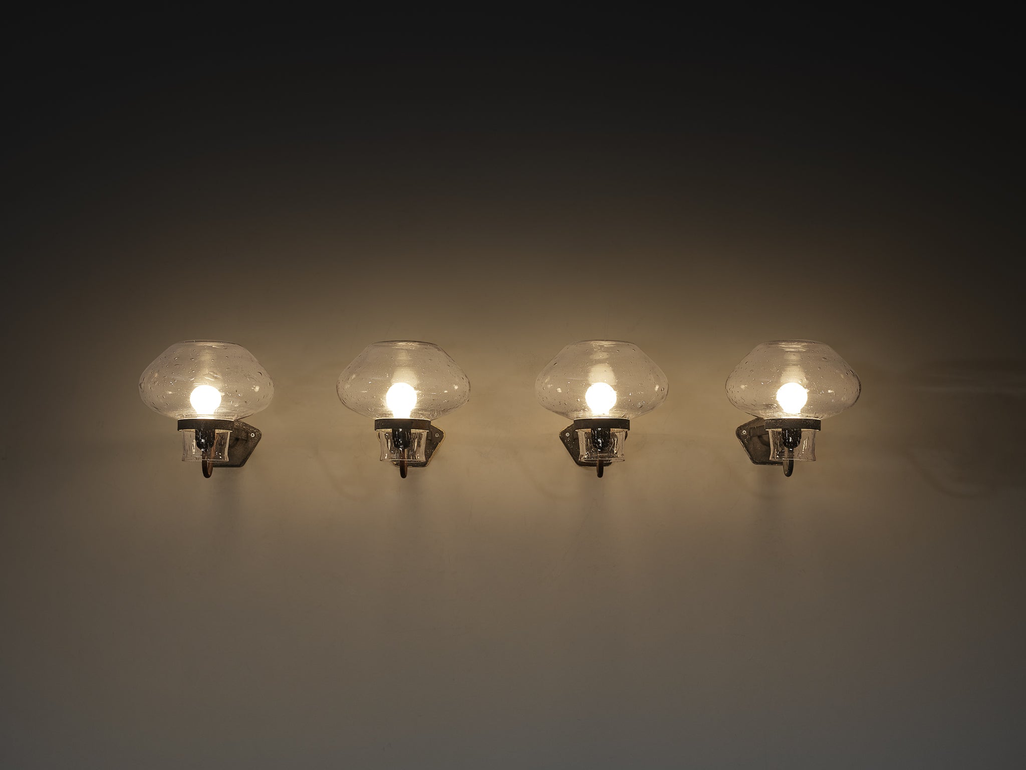 Gunnar Asplund for ASEA Wall Lights in Blown Glass and Metal Lighting Morentz