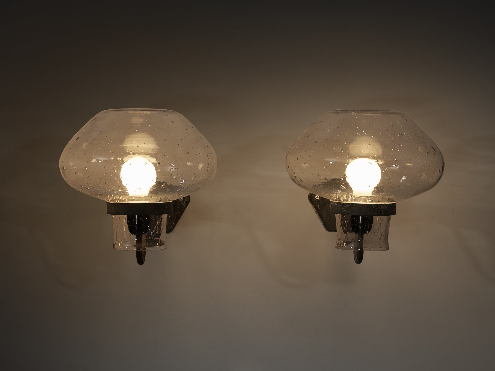Gunnar Asplund for ASEA Wall Lights in Blown Glass and Metal Lighting Morentz