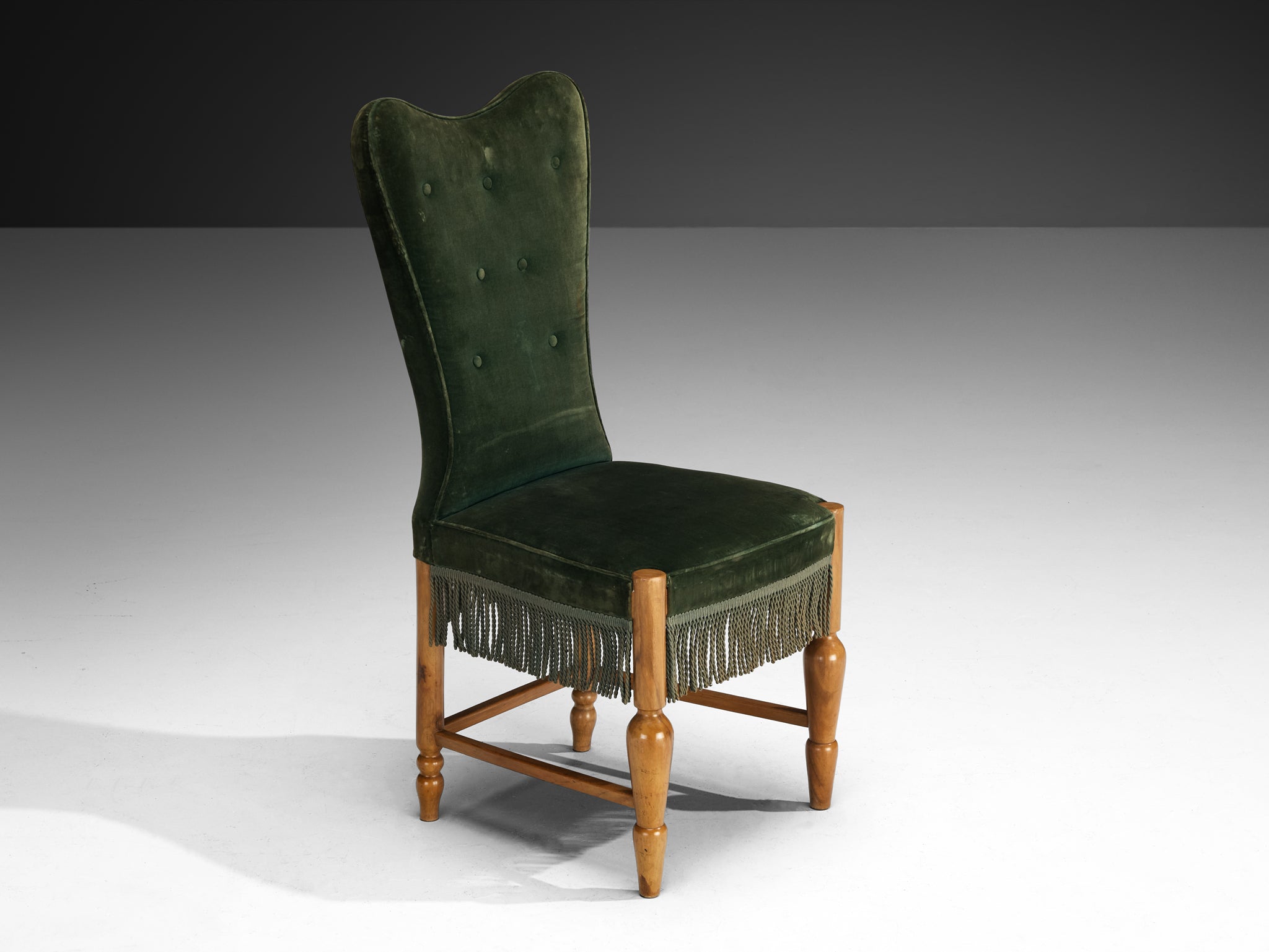 1940s Mid-Century Modern Set of Twelve Dining Chairs in Velvet and Walnut Seating Morentz