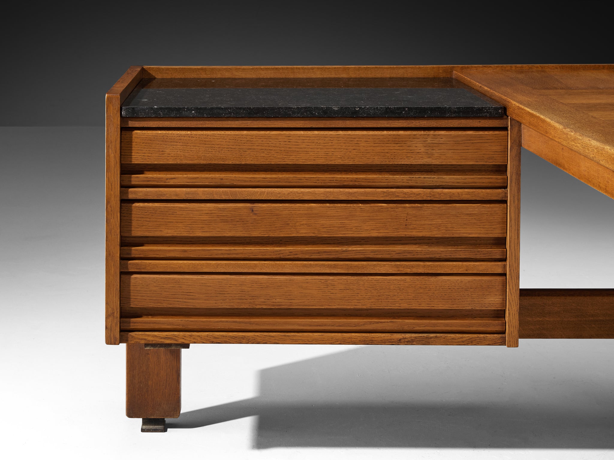 Guillerme & Chambron Corner Desk in Oak and Black Stone Tables Morentz
