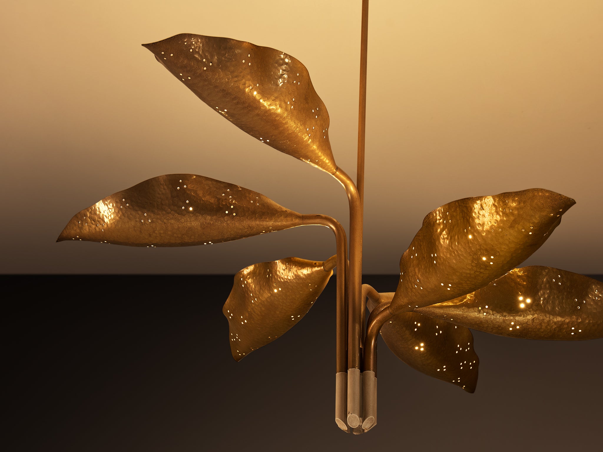 Angelo Lelii for Arredoluce Chandelier in Hammered Brass Lighting Morentz
