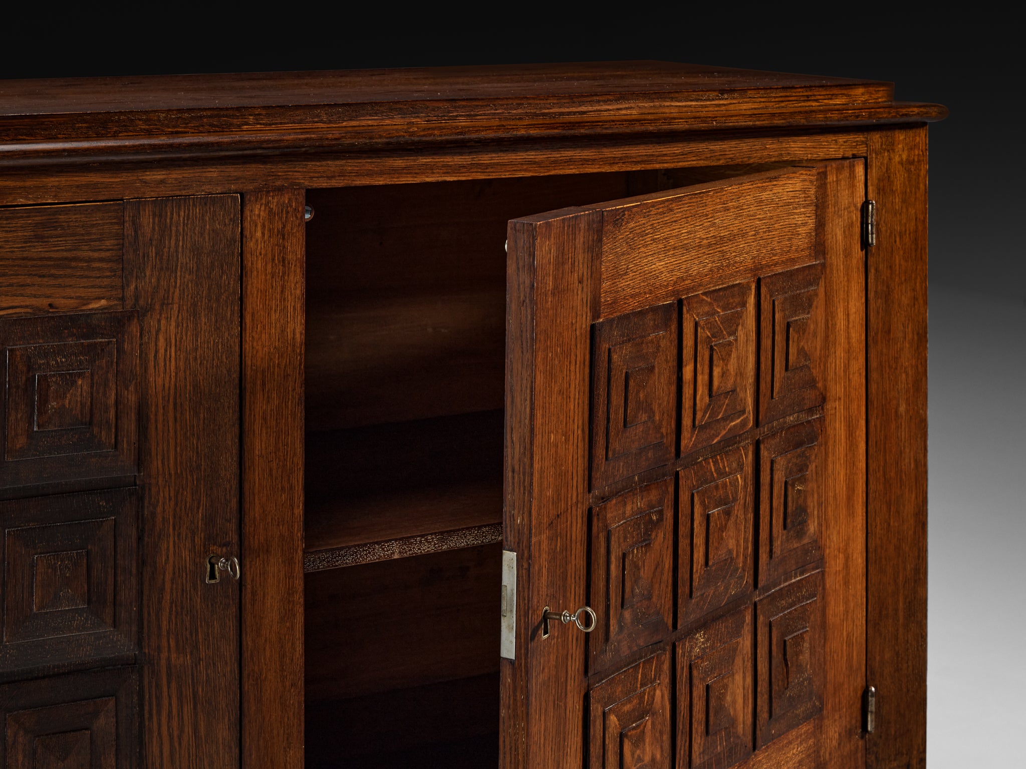 French Art Deco Sideboard in Oak with Geometric Front Case pieces and storage cabinets Morentz