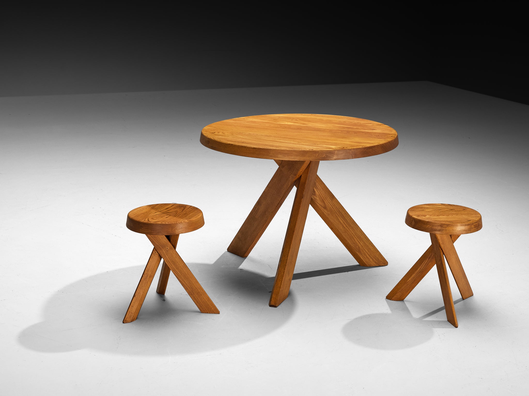 Pierre Chapo Seating Set with Rare 'T21A' Table and 'S13A' Stools