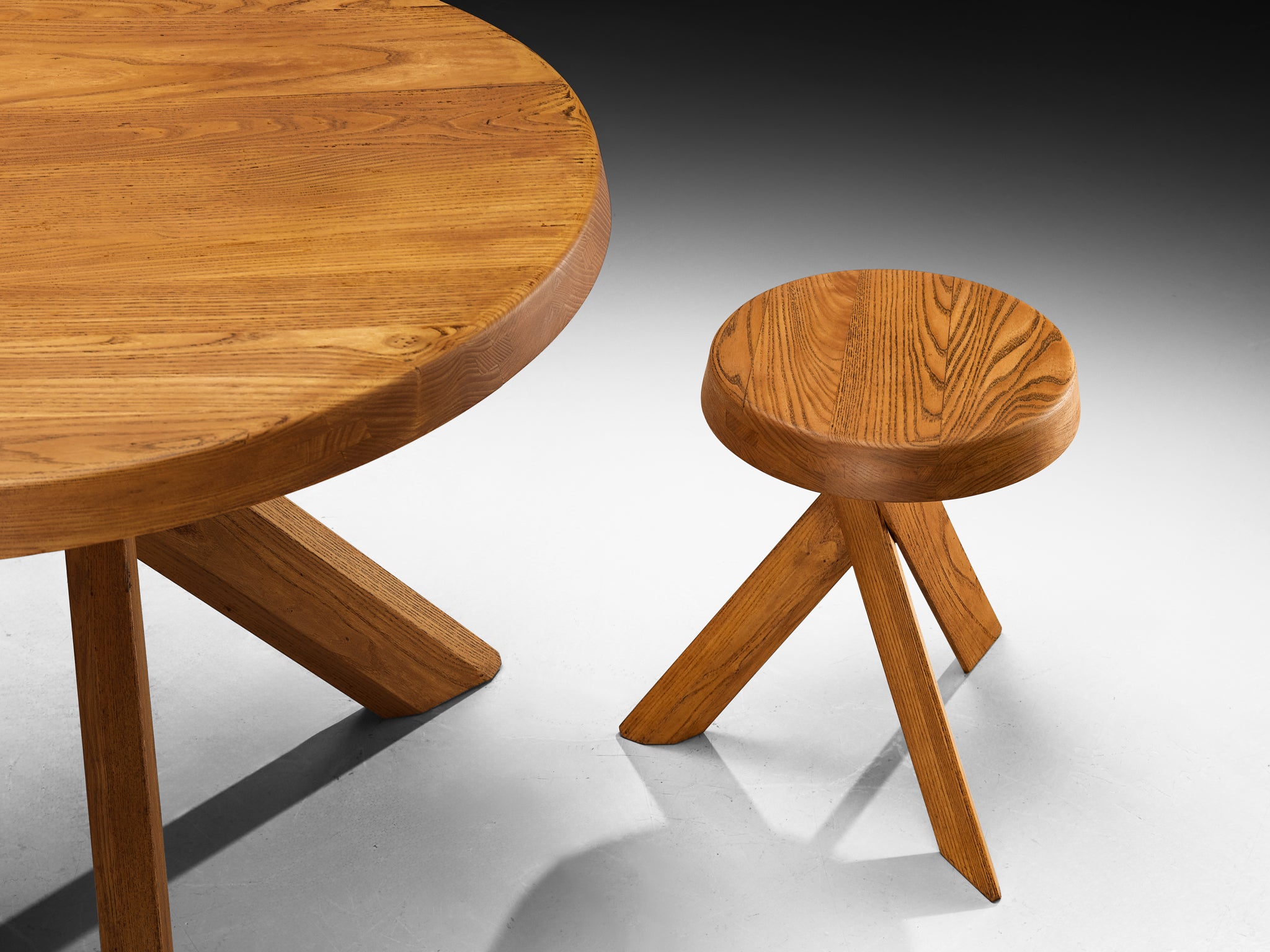 Pierre Chapo Seating Set with Rare 'T21A' Table and 'S13A' Stools